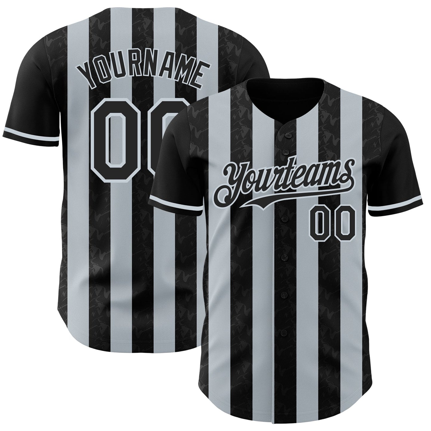 Custom Black-Silver Classic Vertical Stripe Fluid Liquid Texture Authentic Baseball Jersey