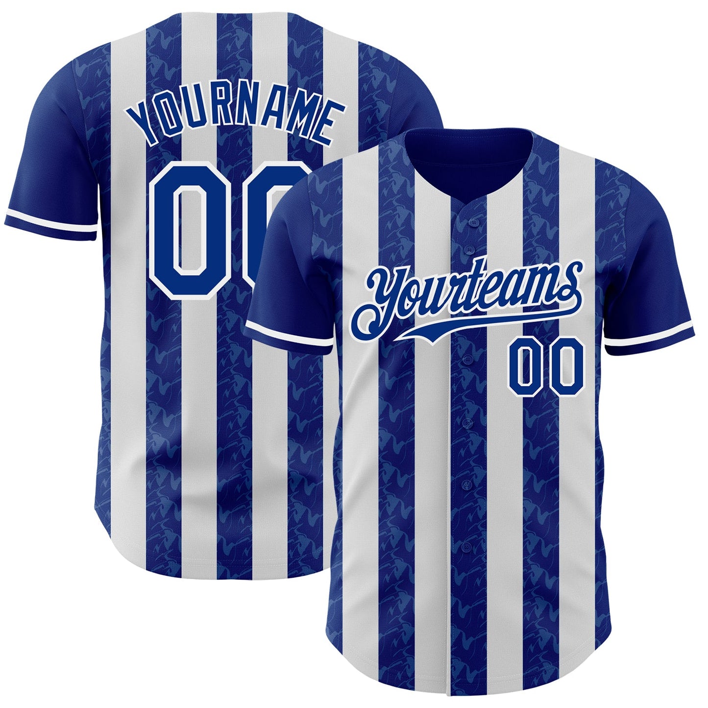 Custom Royal-White Classic Vertical Stripe Fluid Liquid Texture Authentic Baseball Jersey
