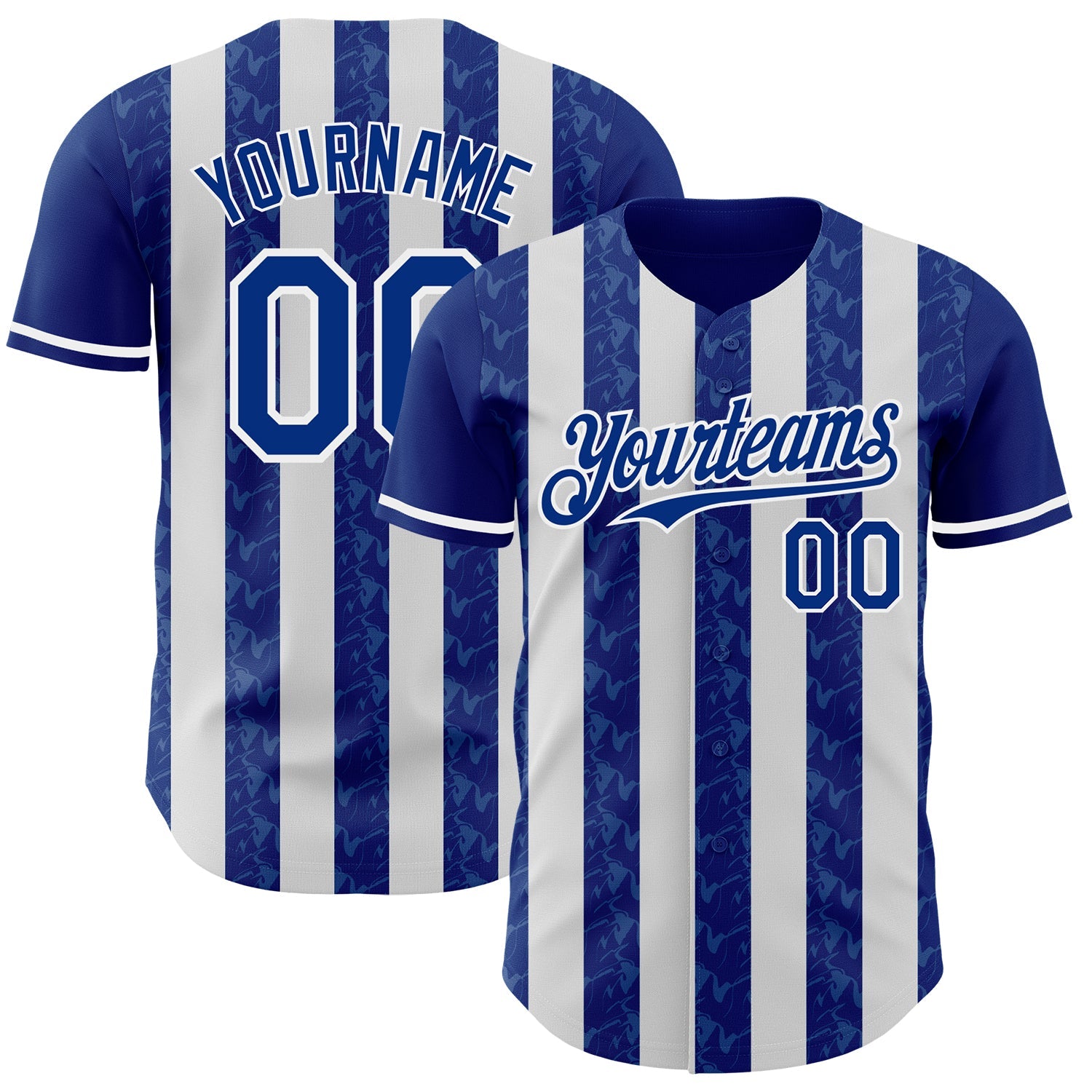 Custom Royal-White Classic Vertical Stripe Fluid Liquid Texture Authentic Baseball Jersey