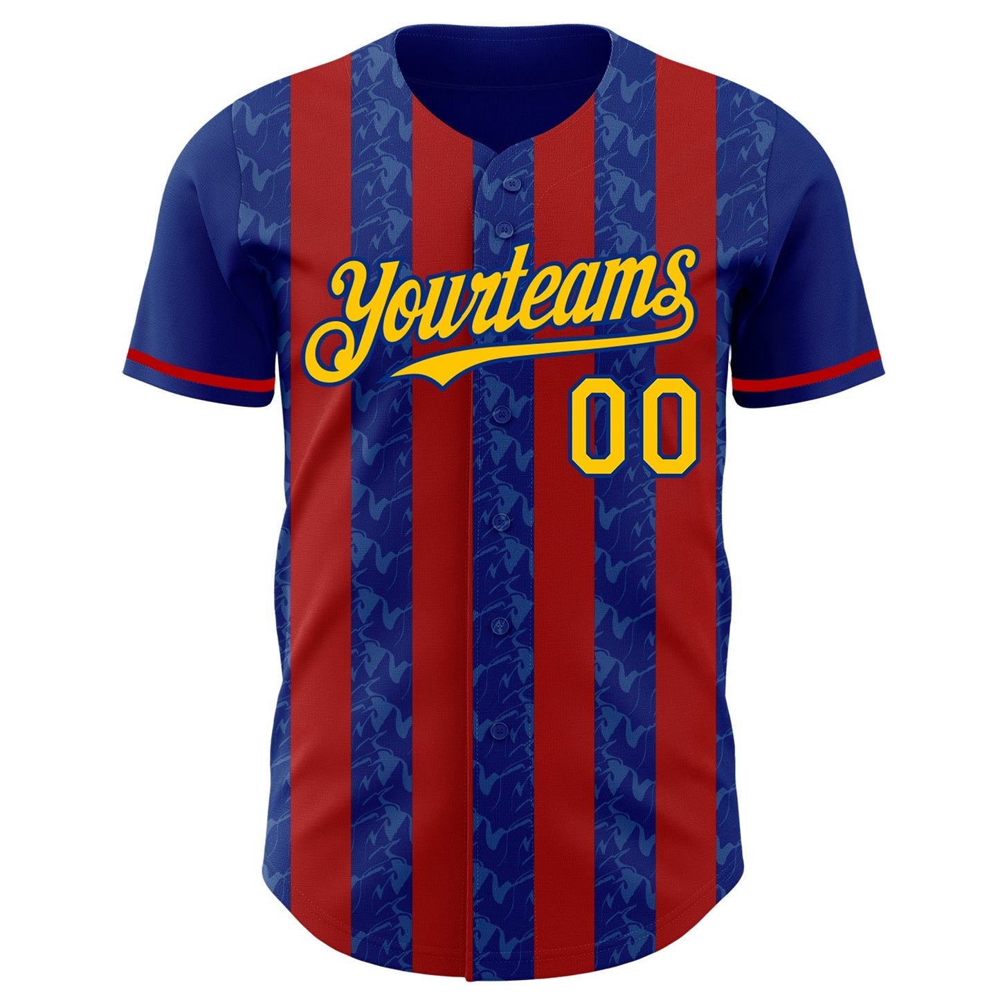 Custom Royal Yellow-Red Classic Vertical Stripe Fluid Liquid Texture Authentic Baseball Jersey