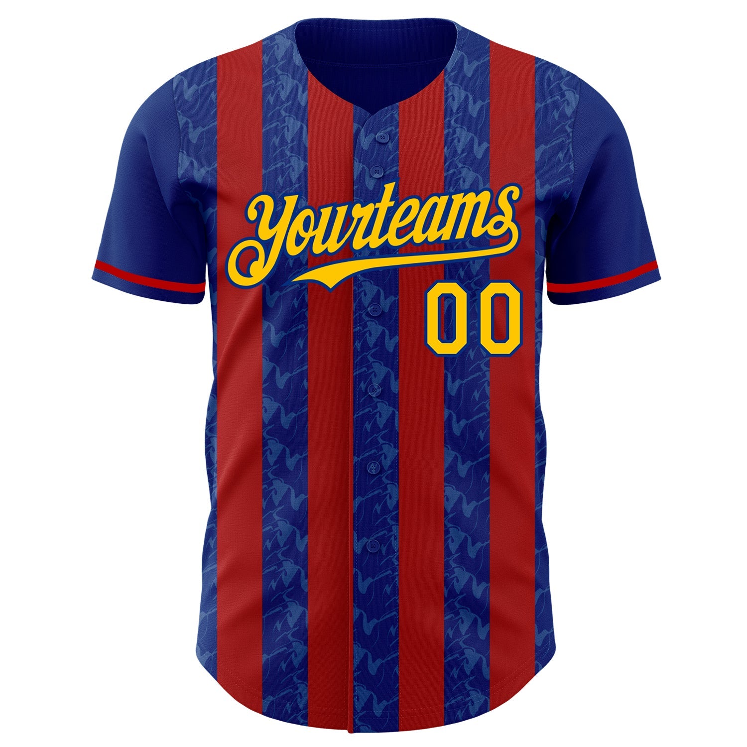 Custom Royal Yellow-Red Classic Vertical Stripe Fluid Liquid Texture Authentic Baseball Jersey