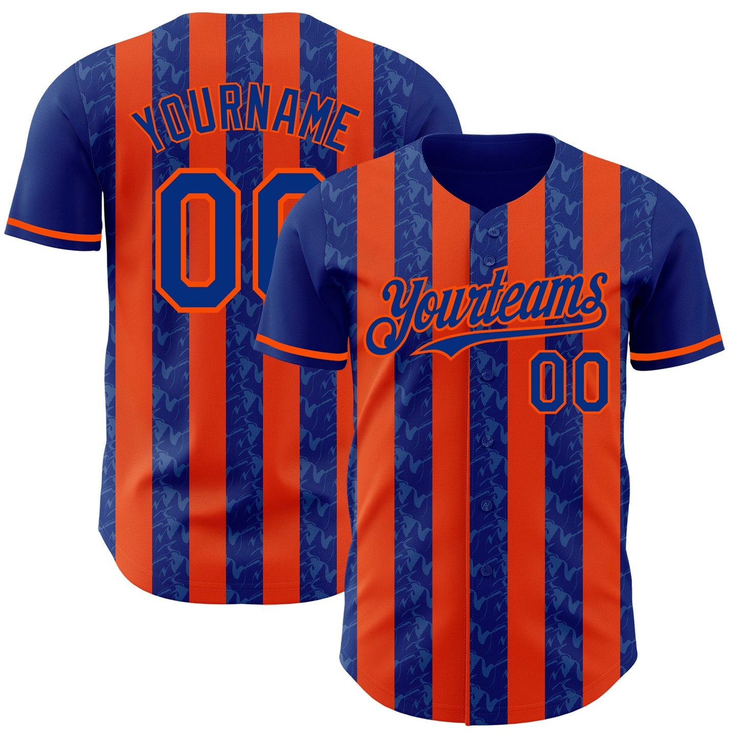 Custom Royal-Orange Classic Vertical Stripe Fluid Liquid Texture Authentic Baseball Jersey