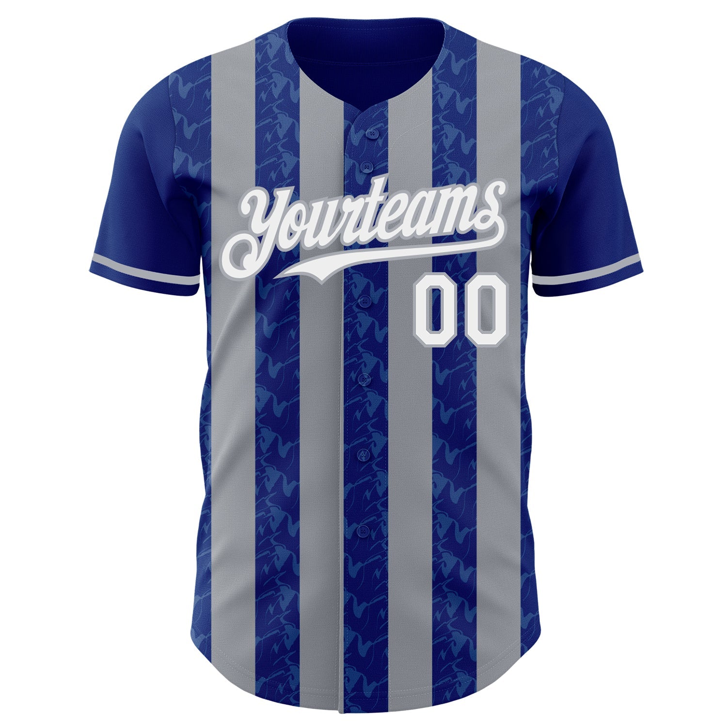 Custom Royal White-Gray Classic Vertical Stripe Fluid Liquid Texture Authentic Baseball Jersey