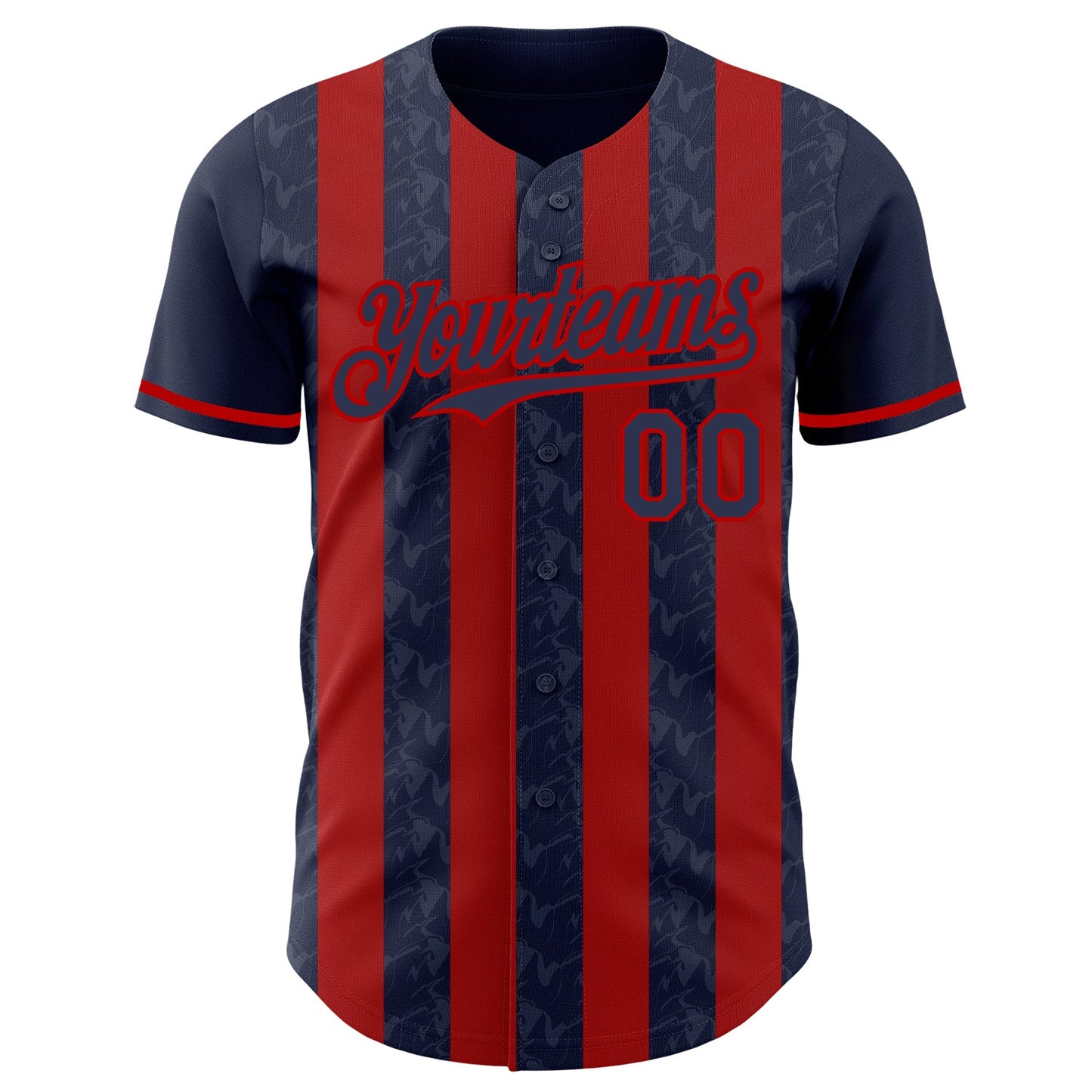 Custom Navy-Red Classic Vertical Stripe Fluid Liquid Texture Authentic Baseball Jersey
