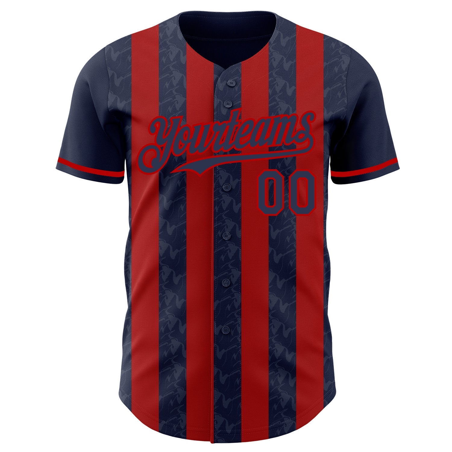 Custom Navy-Red Classic Vertical Stripe Fluid Liquid Texture Authentic Baseball Jersey
