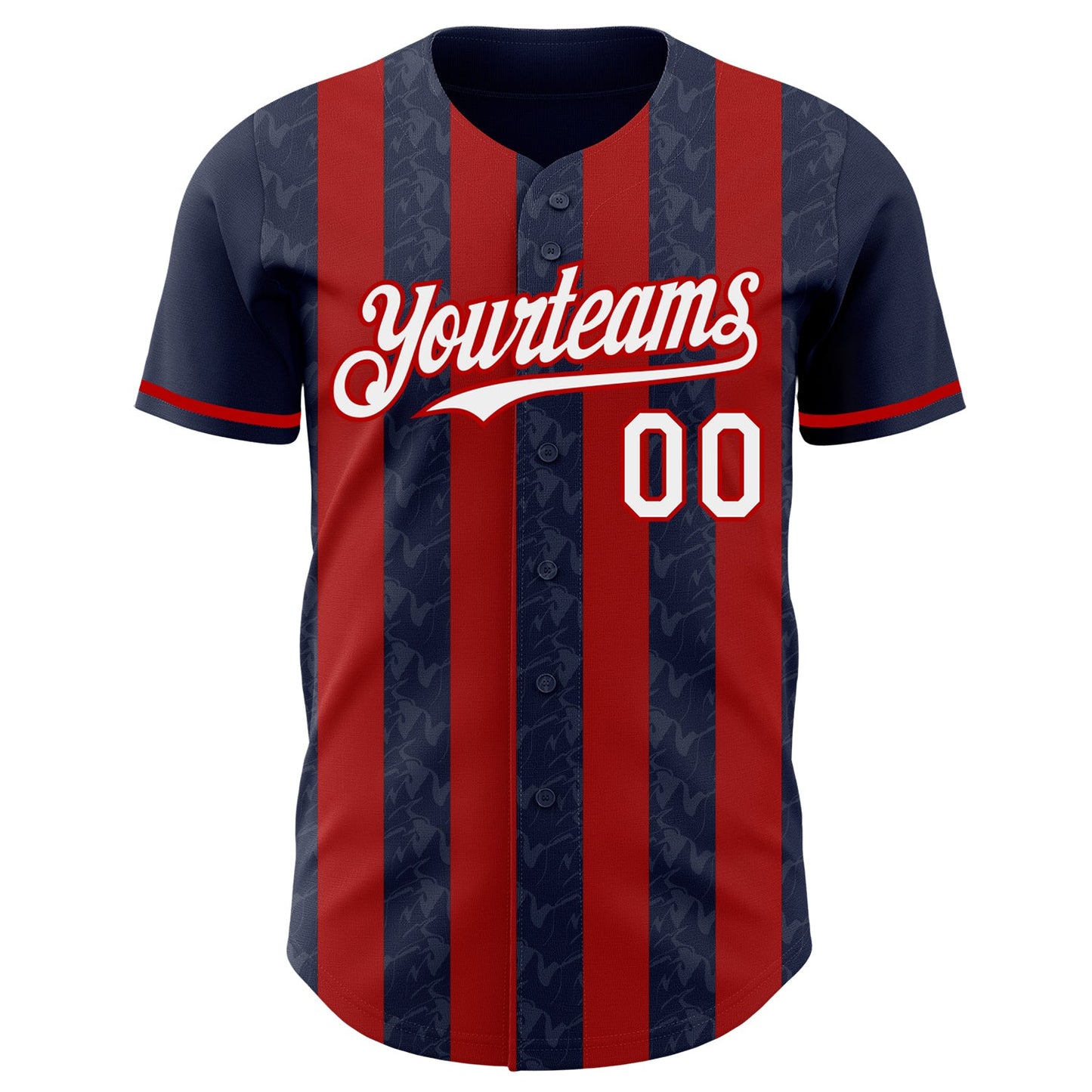 Custom Navy White-Red Classic Vertical Stripe Fluid Liquid Texture Authentic Baseball Jersey