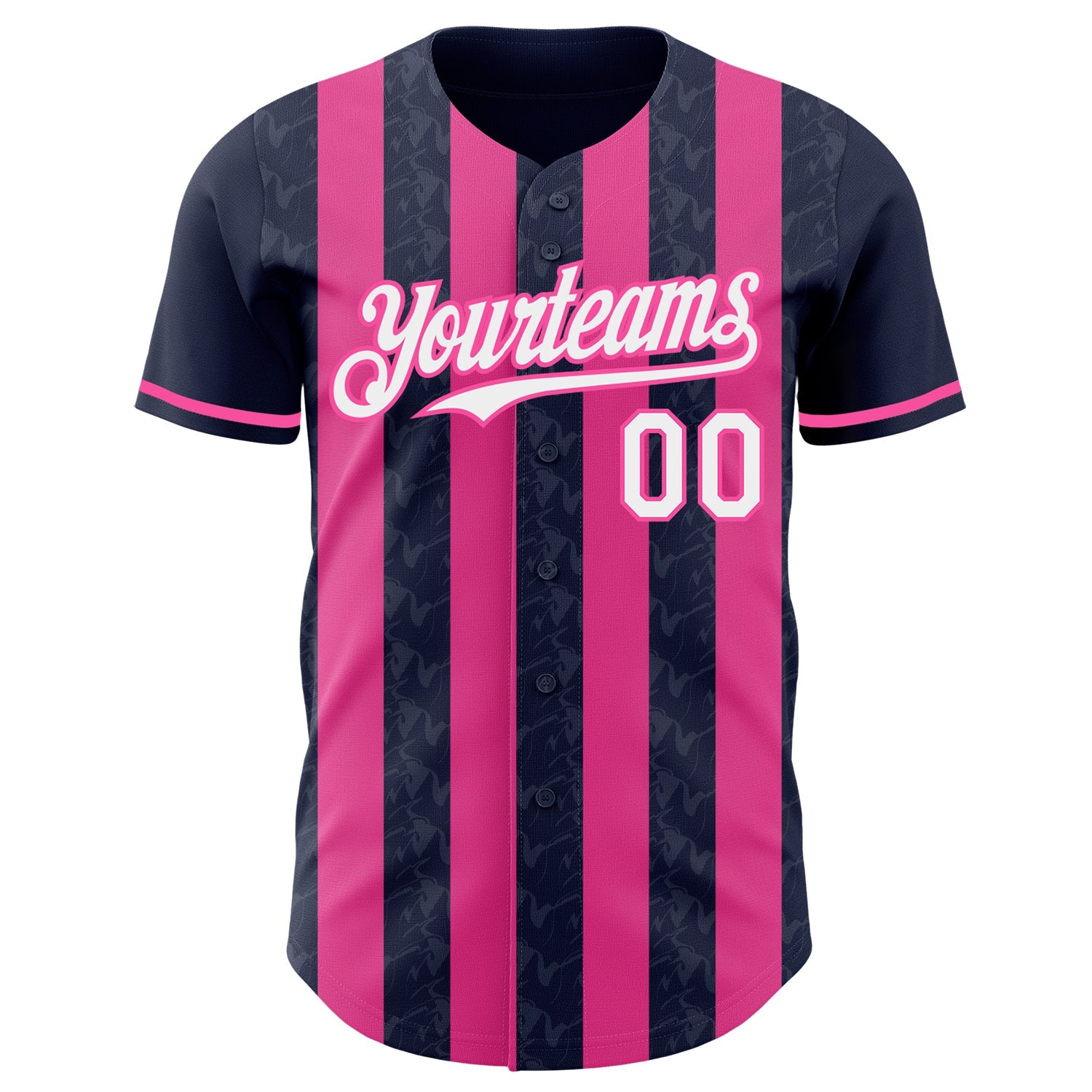 Custom Navy White-Pink Classic Vertical Stripe Fluid Liquid Texture Authentic Baseball Jersey