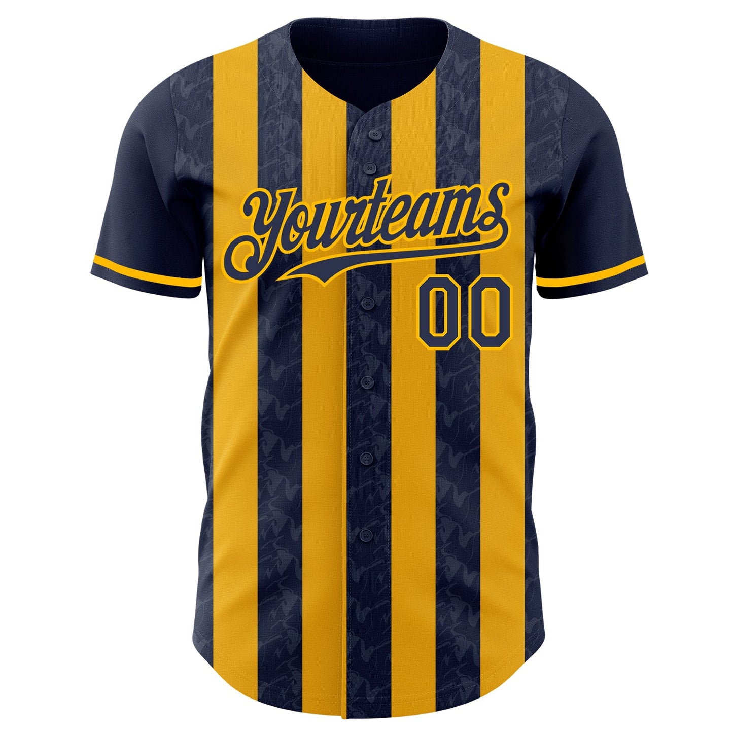 Custom Navy-Gold Classic Vertical Stripe Fluid Liquid Texture Authentic Baseball Jersey