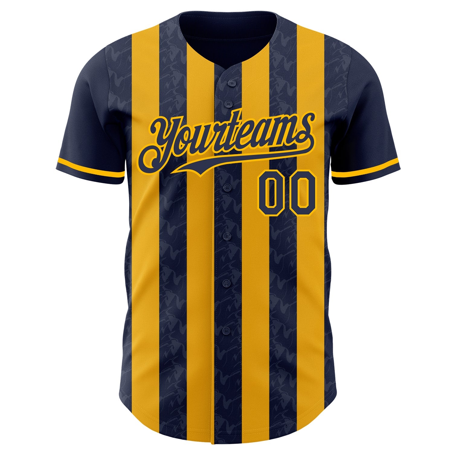 Custom Navy-Gold Classic Vertical Stripe Fluid Liquid Texture Authentic Baseball Jersey