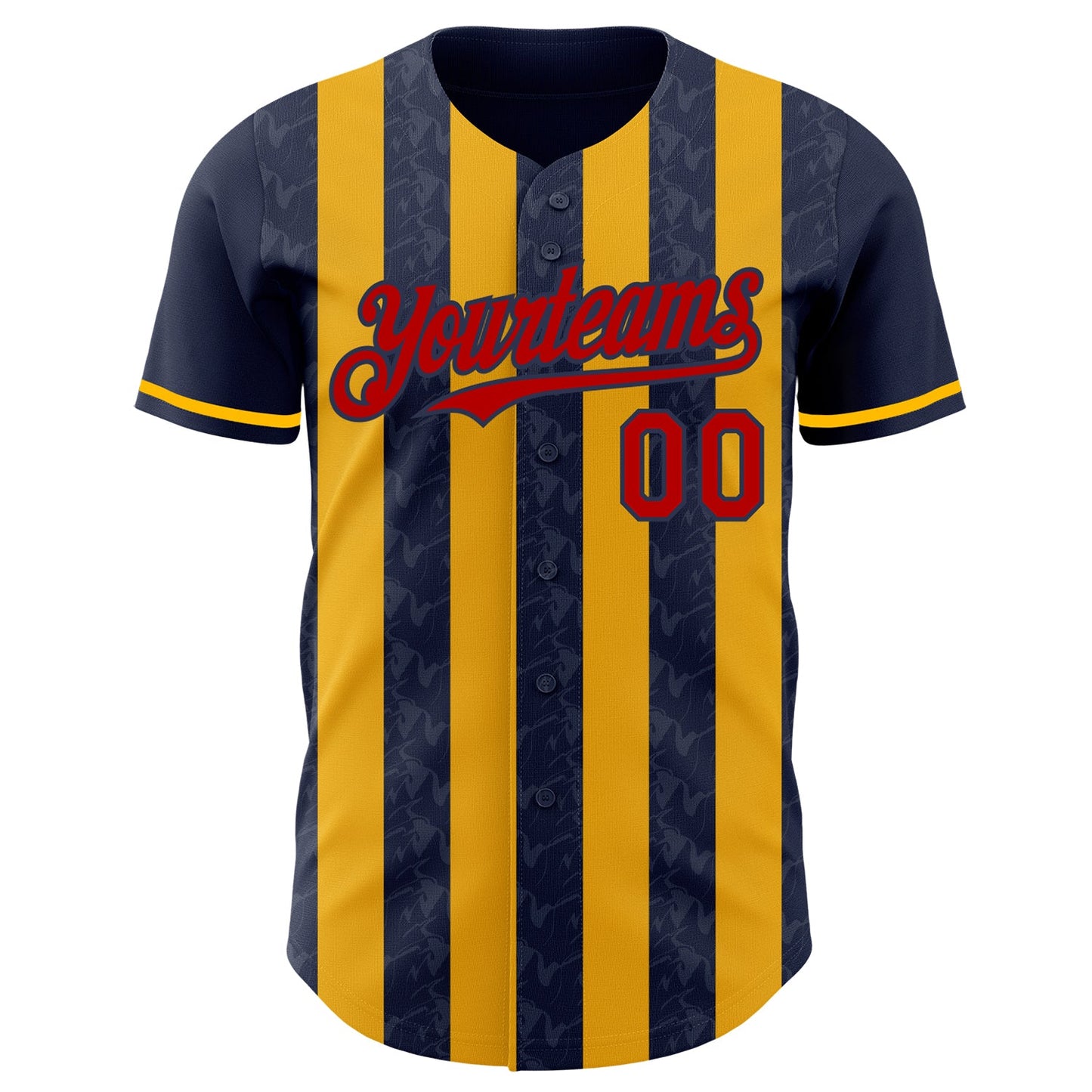 Custom Navy Red-Gold Classic Vertical Stripe Fluid Liquid Texture Authentic Baseball Jersey