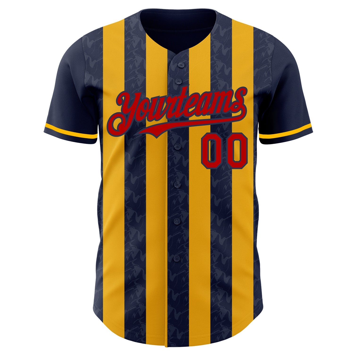 Custom Navy Red-Gold Classic Vertical Stripe Fluid Liquid Texture Authentic Baseball Jersey