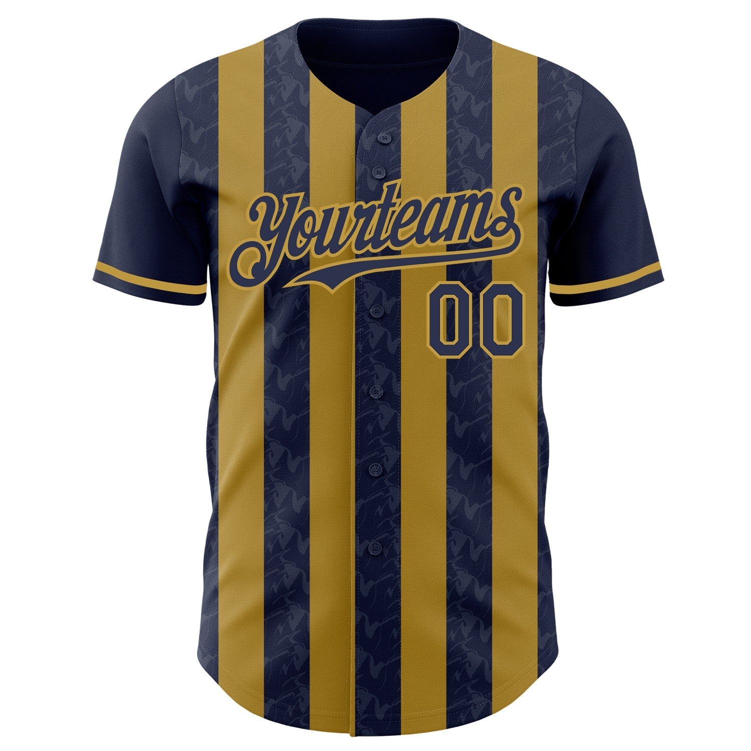 Custom Navy-Old Gold Classic Vertical Stripe Fluid Liquid Texture Authentic Baseball Jersey