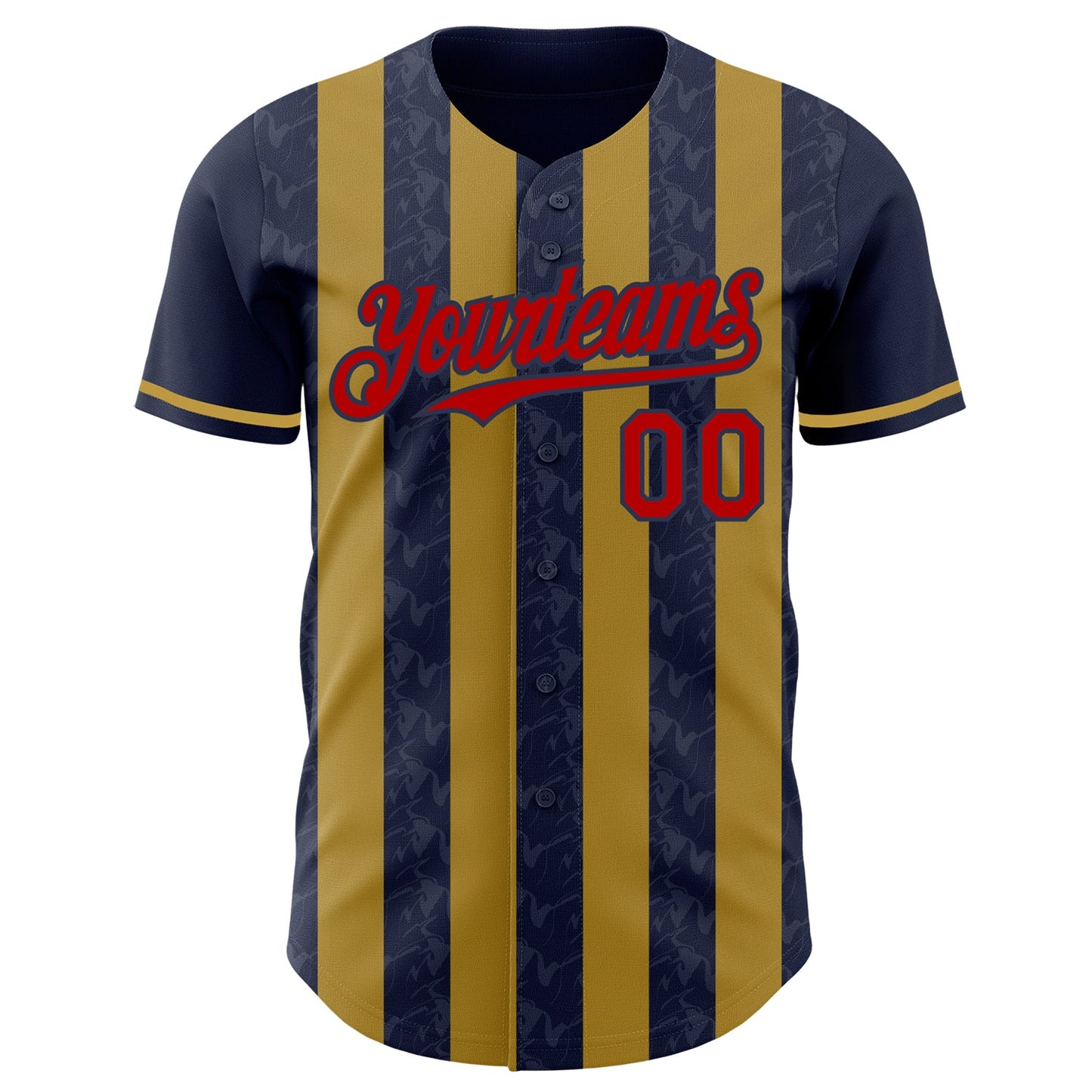 Custom Navy Red-Old Gold Classic Vertical Stripe Fluid Liquid Texture Authentic Baseball Jersey