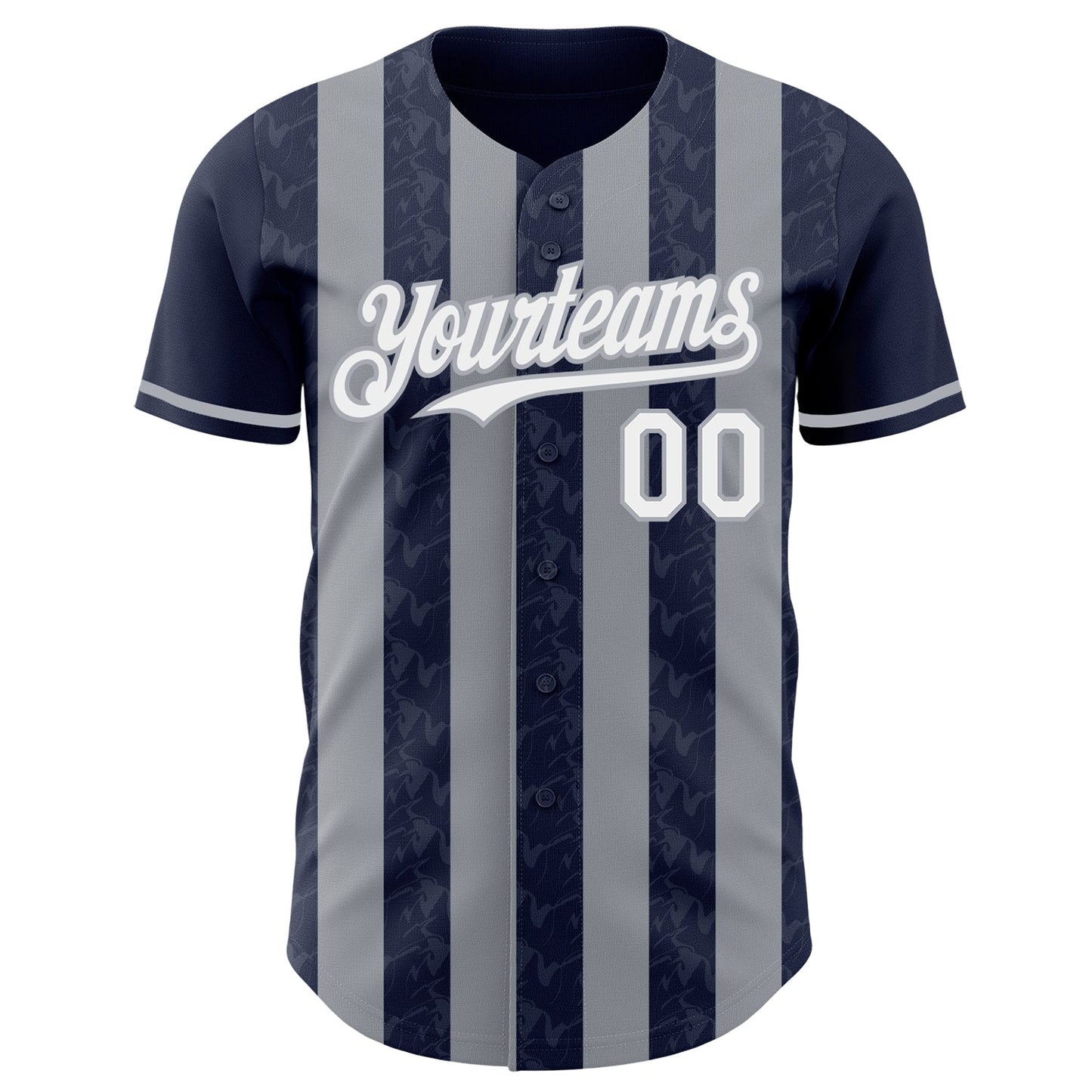 Custom Navy White-Gray Classic Vertical Stripe Fluid Liquid Texture Authentic Baseball Jersey