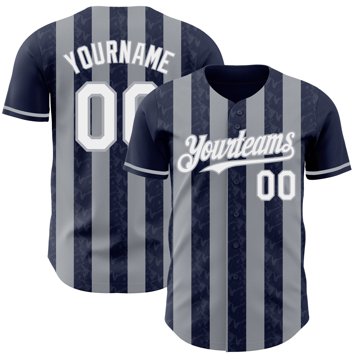Custom Navy White-Gray Classic Vertical Stripe Fluid Liquid Texture Authentic Baseball Jersey