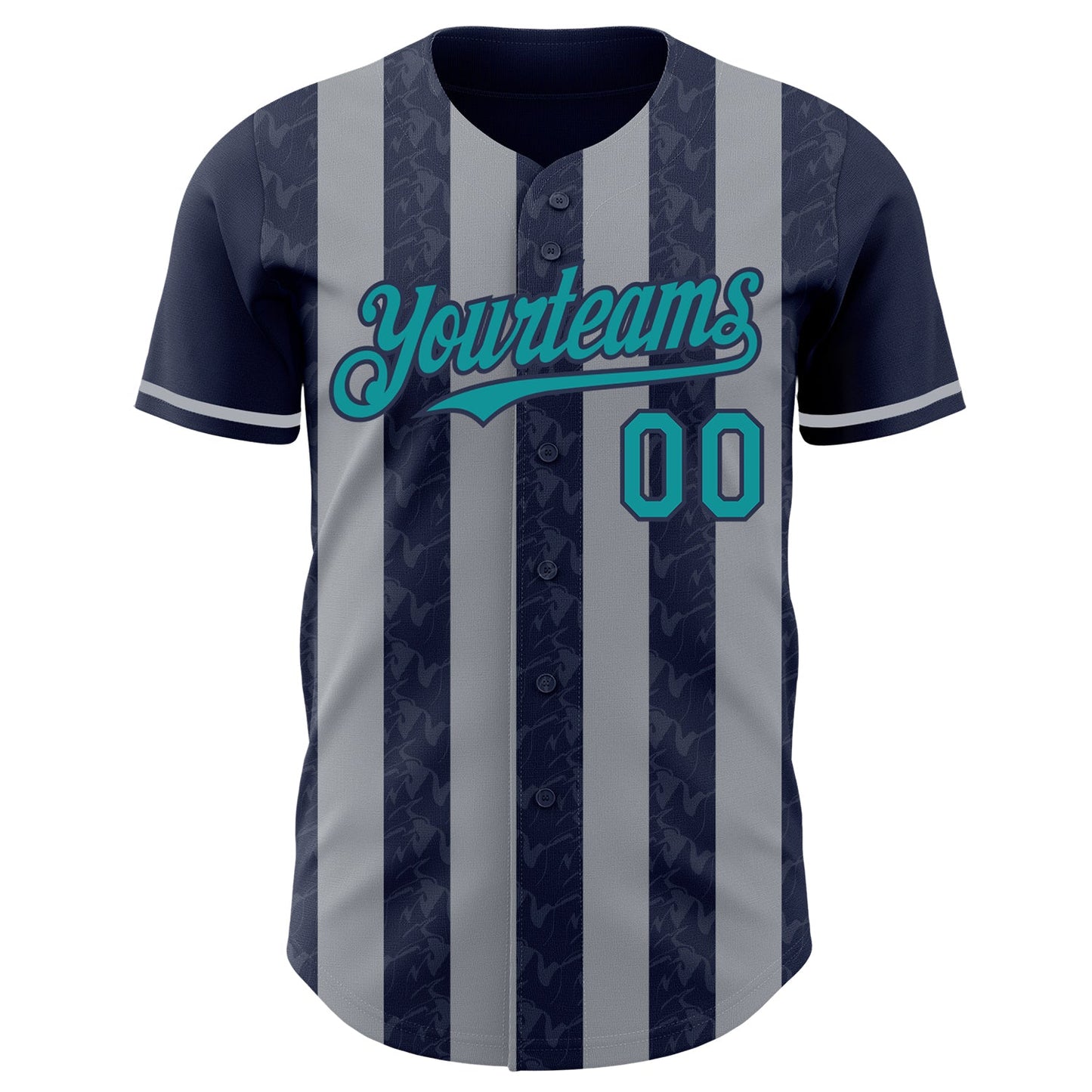 Custom Navy Teal-Gray Classic Vertical Stripe Fluid Liquid Texture Authentic Baseball Jersey