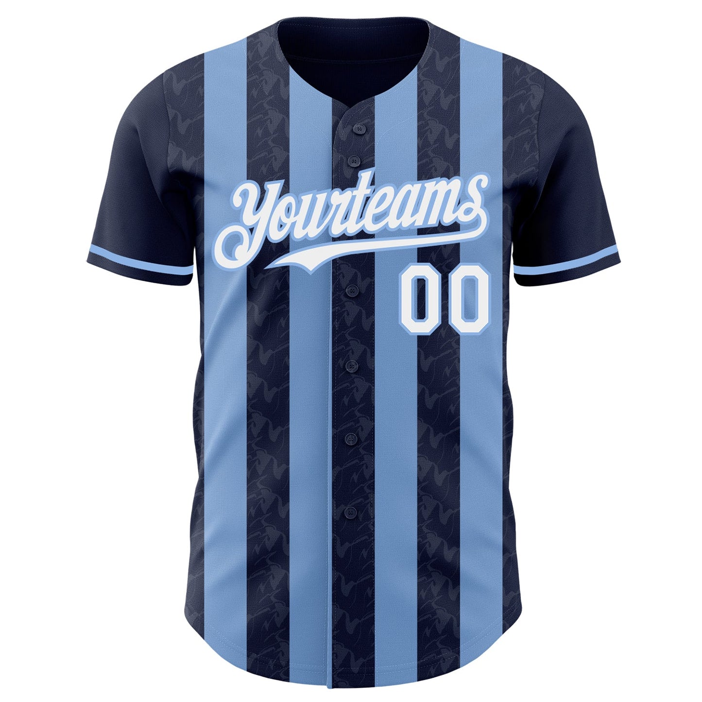 Custom Navy White-Light Blue Classic Vertical Stripe Fluid Liquid Texture Authentic Baseball Jersey