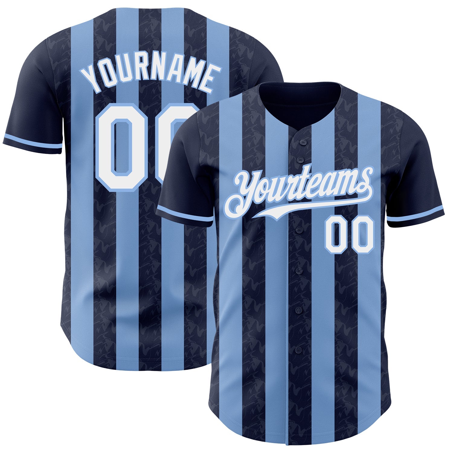 Custom Navy White-Light Blue Classic Vertical Stripe Fluid Liquid Texture Authentic Baseball Jersey
