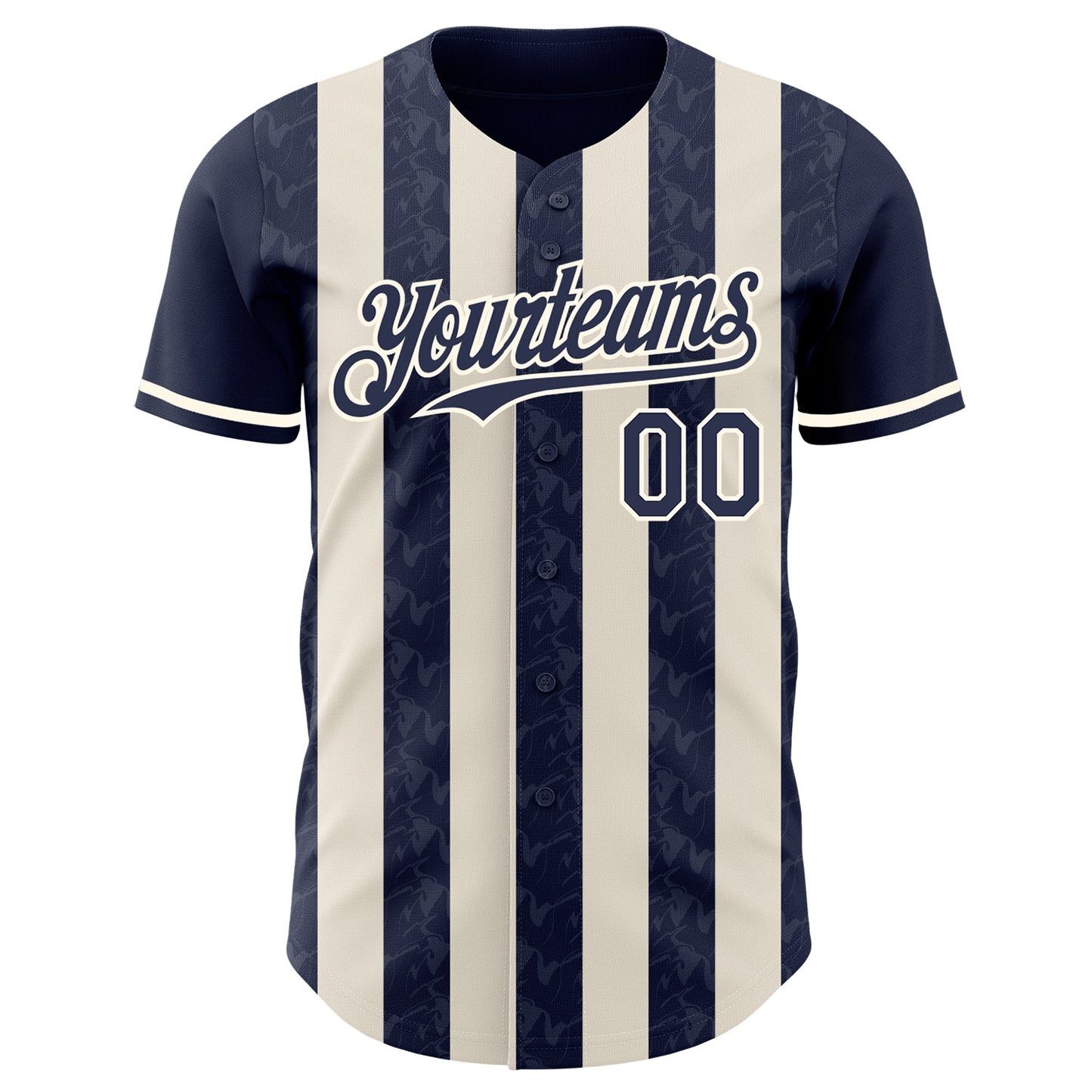 Custom Navy Cream-Cream Classic Vertical Stripe Fluid Liquid Texture Authentic Baseball Jersey