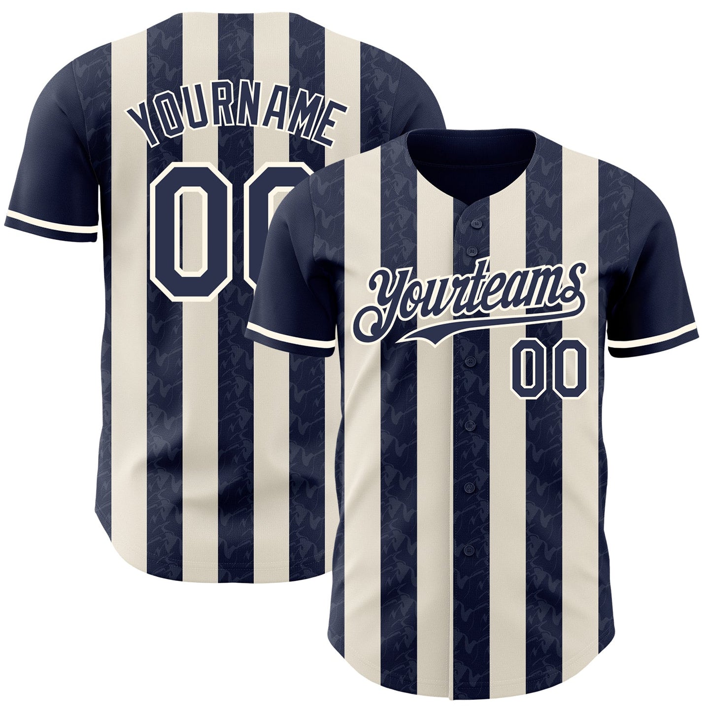 Custom Navy Cream-Cream Classic Vertical Stripe Fluid Liquid Texture Authentic Baseball Jersey