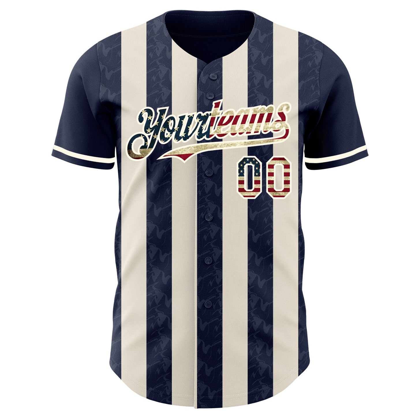 Custom Navy Vintage USA Flag Cream-Cream Classic Vertical Stripe Fluid Liquid Texture Authentic Baseball Jersey