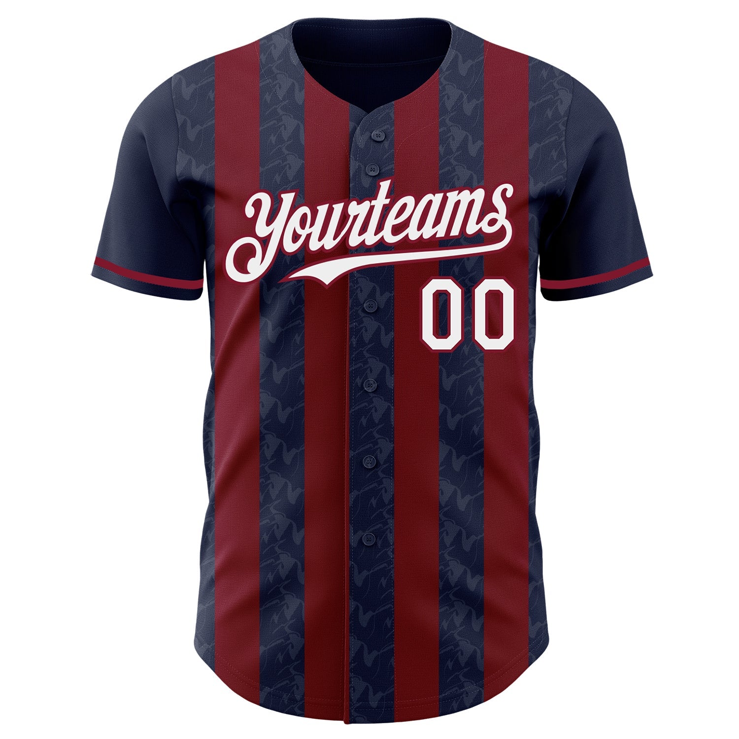 Custom Navy White-Crimson Classic Vertical Stripe Fluid Liquid Texture Authentic Baseball Jersey