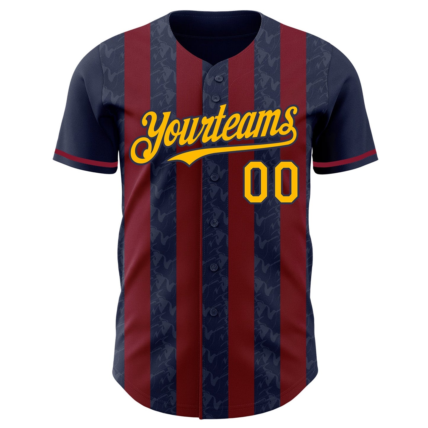 Custom Navy Gold-Crimson Classic Vertical Stripe Fluid Liquid Texture Authentic Baseball Jersey