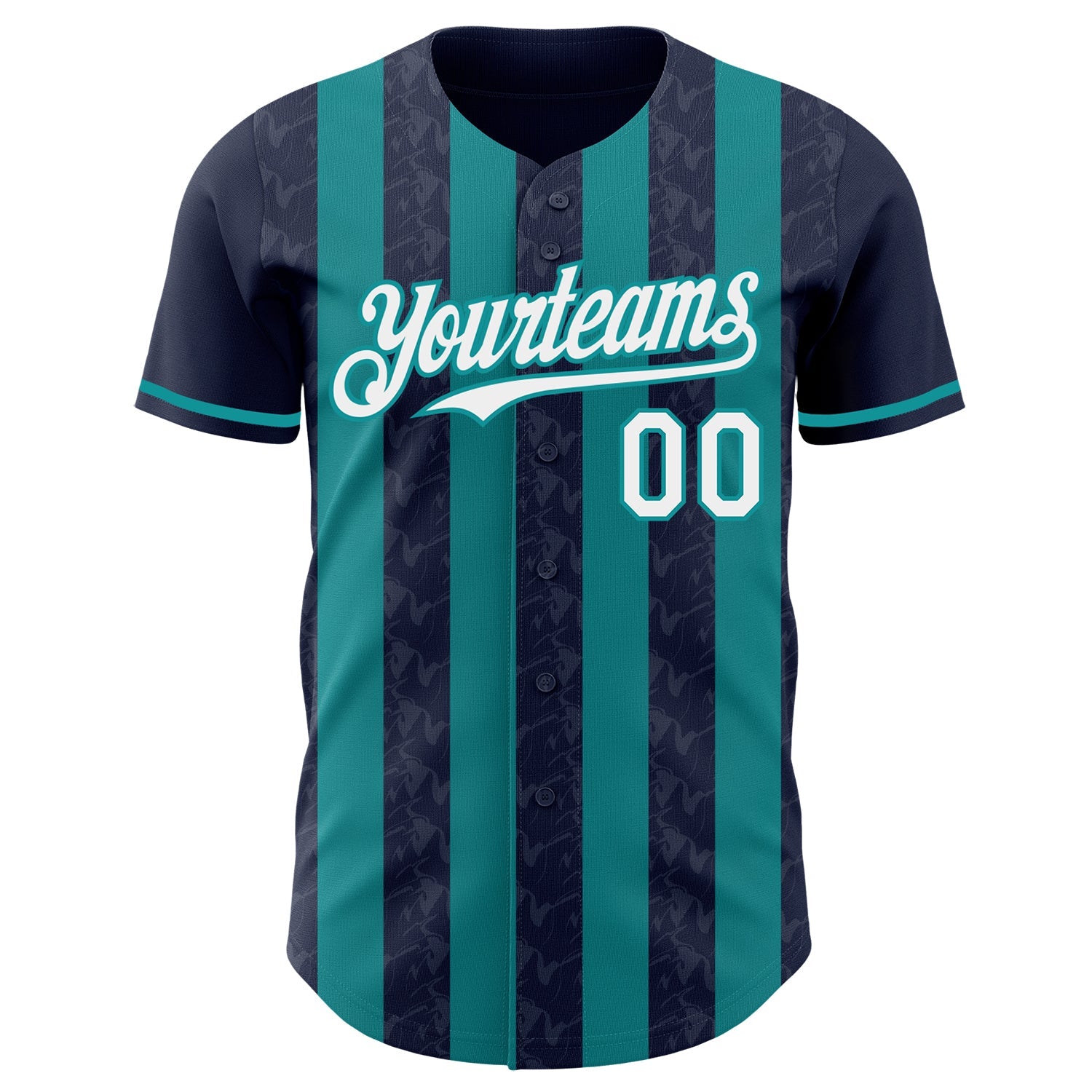 Custom Navy White-Teal Classic Vertical Stripe Fluid Liquid Texture Authentic Baseball Jersey