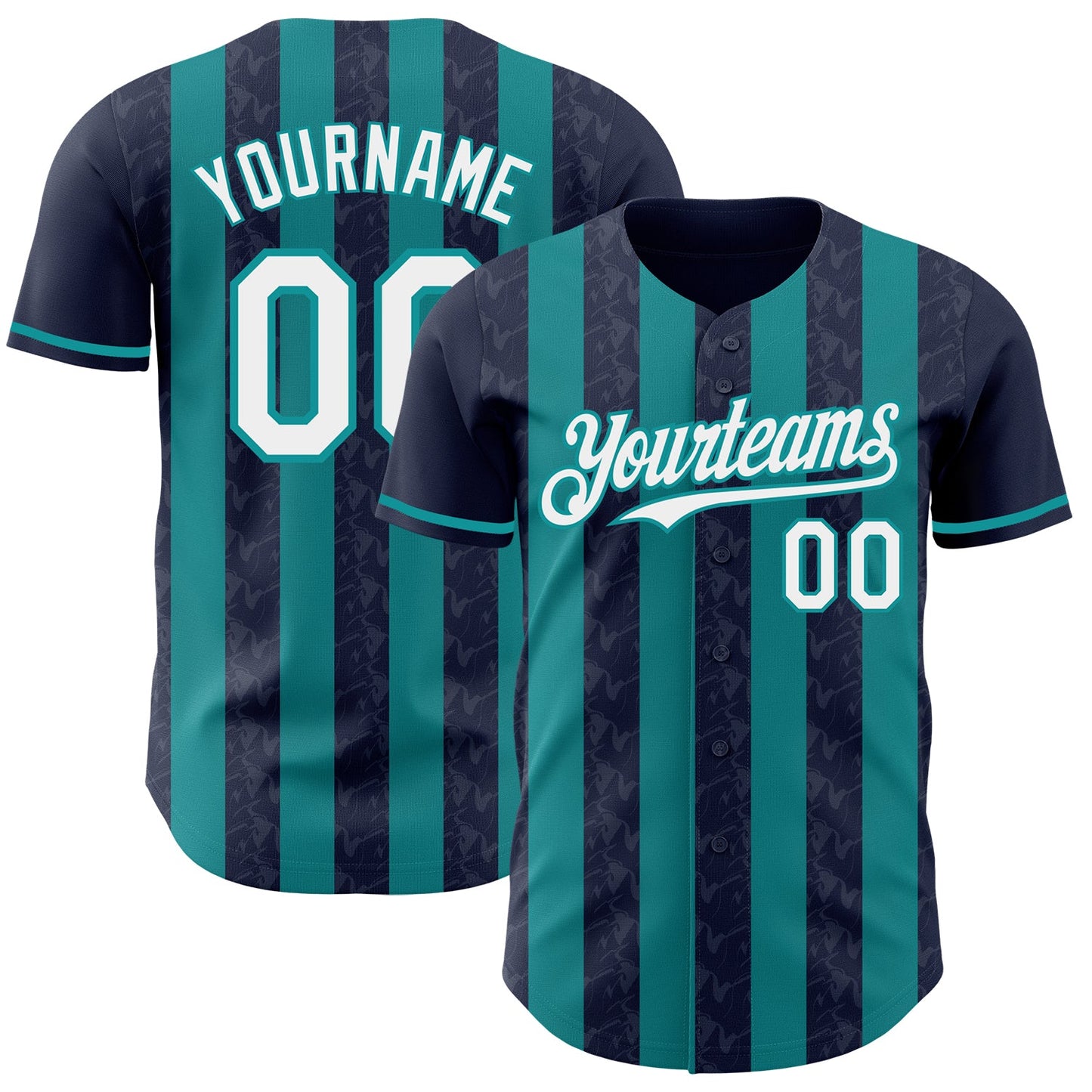 Custom Navy White-Teal Classic Vertical Stripe Fluid Liquid Texture Authentic Baseball Jersey