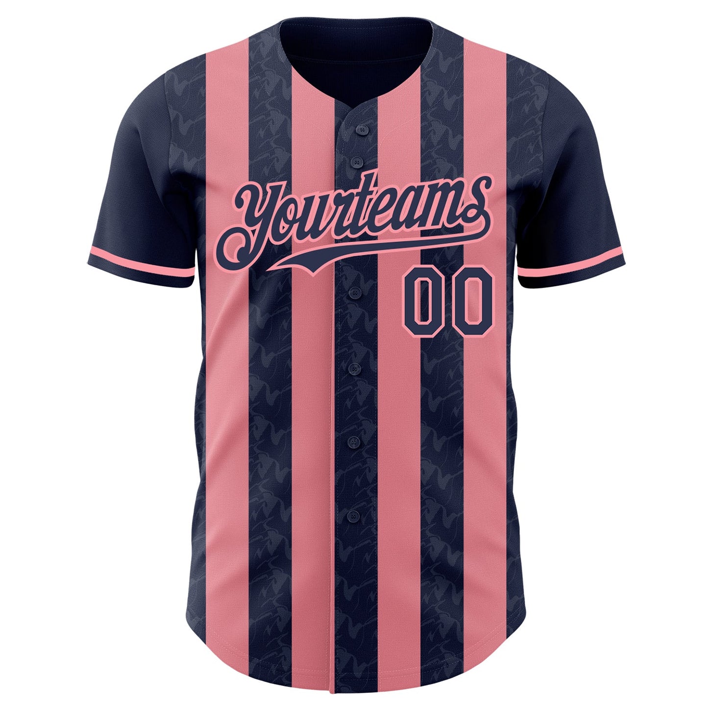 Custom Navy-Medium Pink Classic Vertical Stripe Fluid Liquid Texture Authentic Baseball Jersey