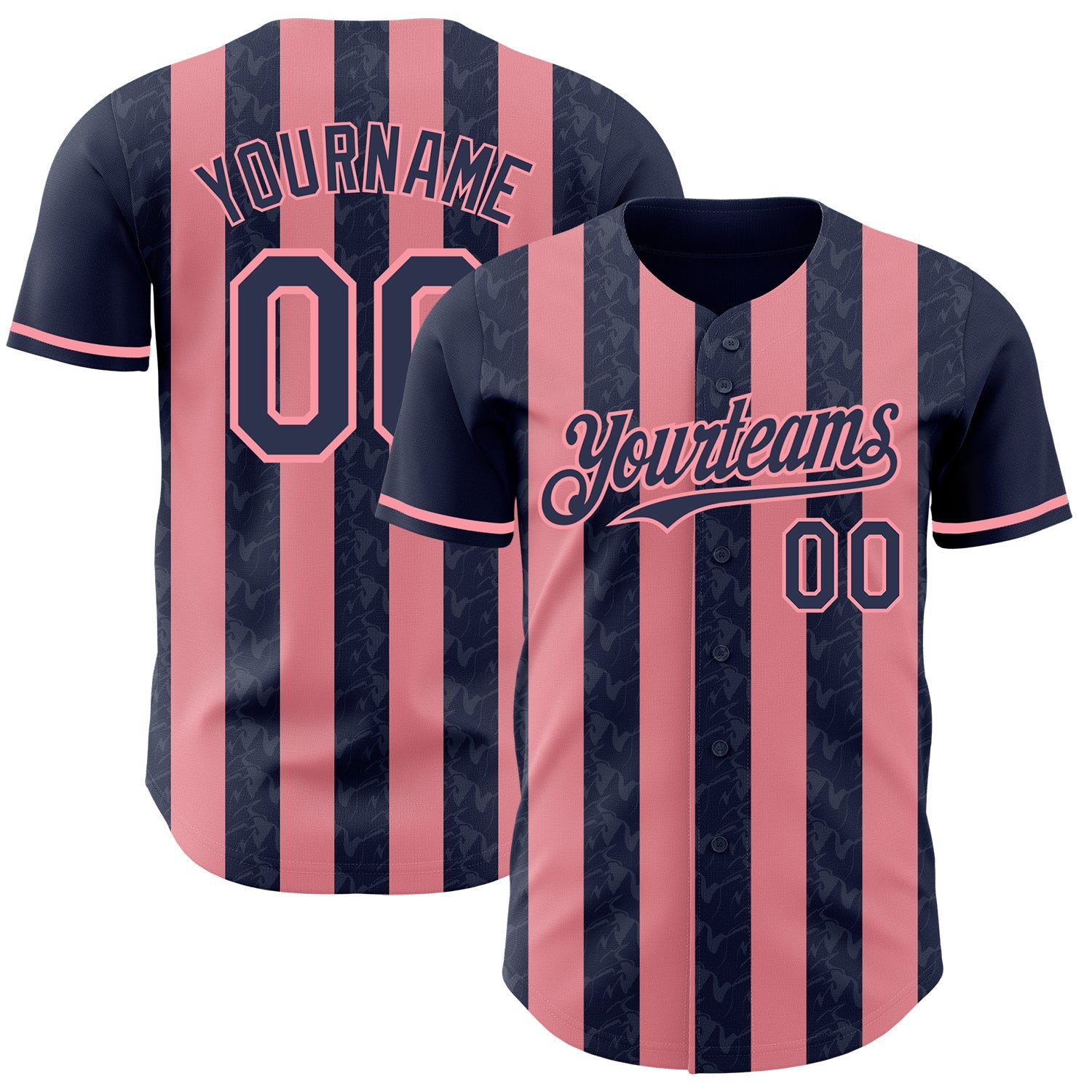 Custom Navy-Medium Pink Classic Vertical Stripe Fluid Liquid Texture Authentic Baseball Jersey