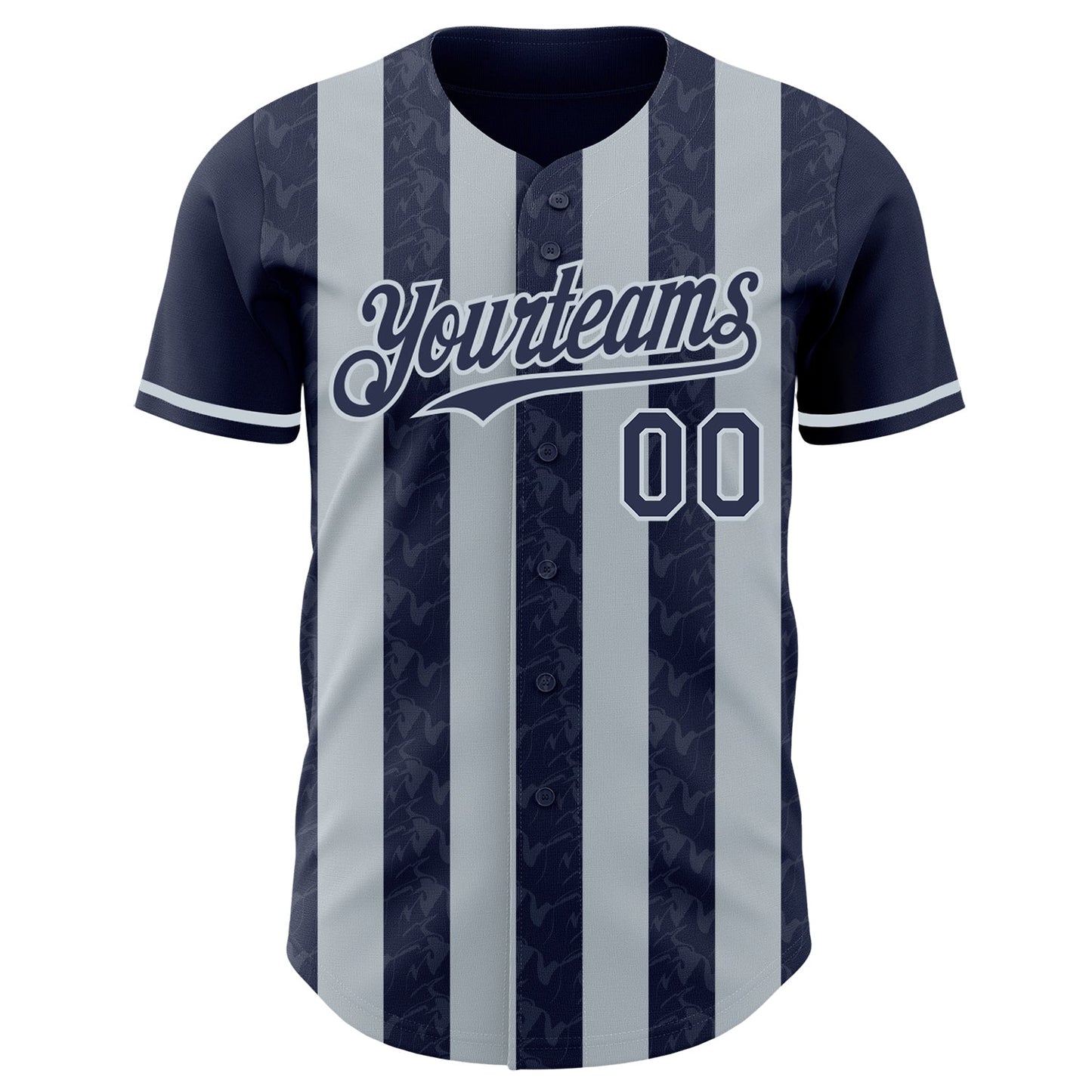 Custom Navy-Silver Classic Vertical Stripe Fluid Liquid Texture Authentic Baseball Jersey