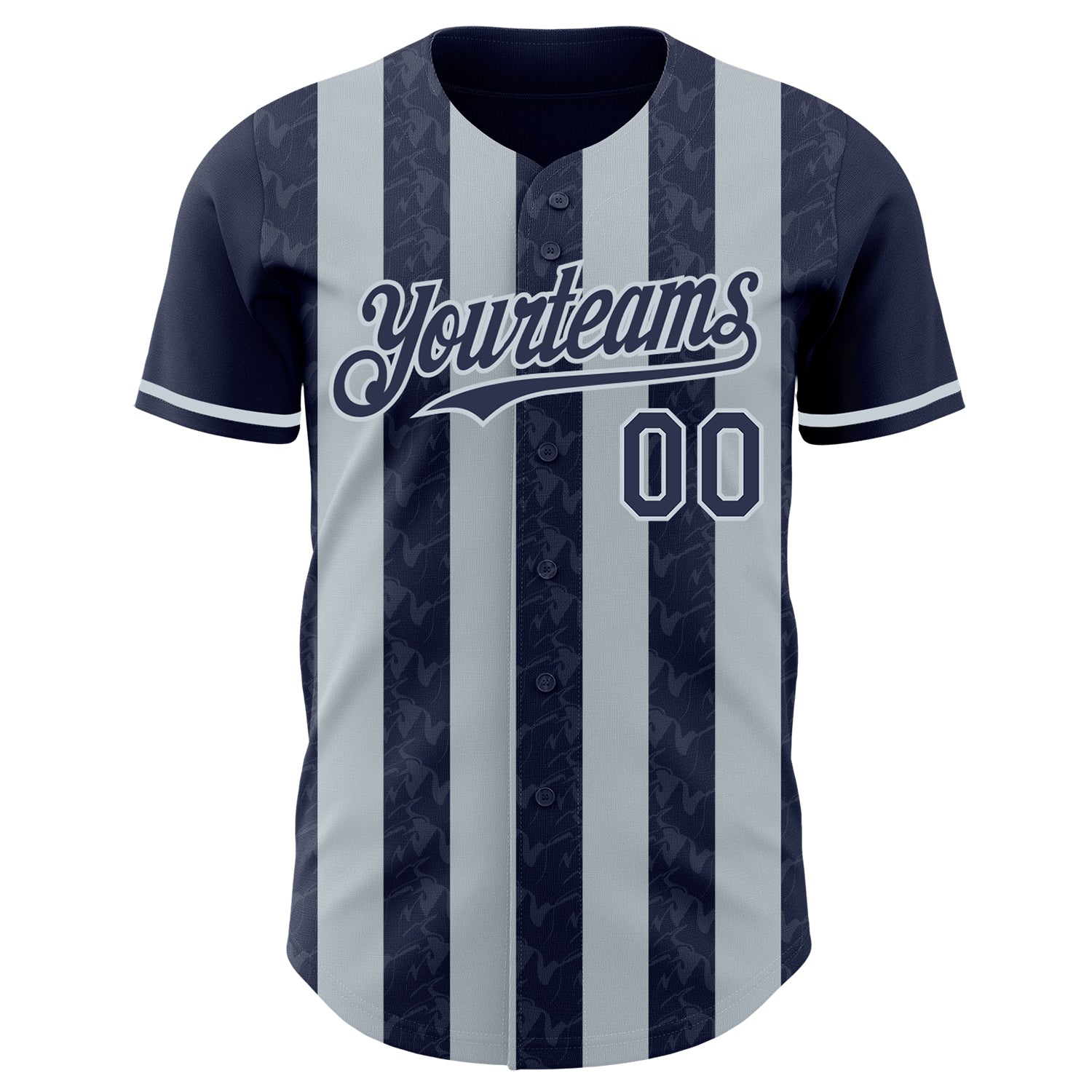 Custom Navy-Silver Classic Vertical Stripe Fluid Liquid Texture Authentic Baseball Jersey