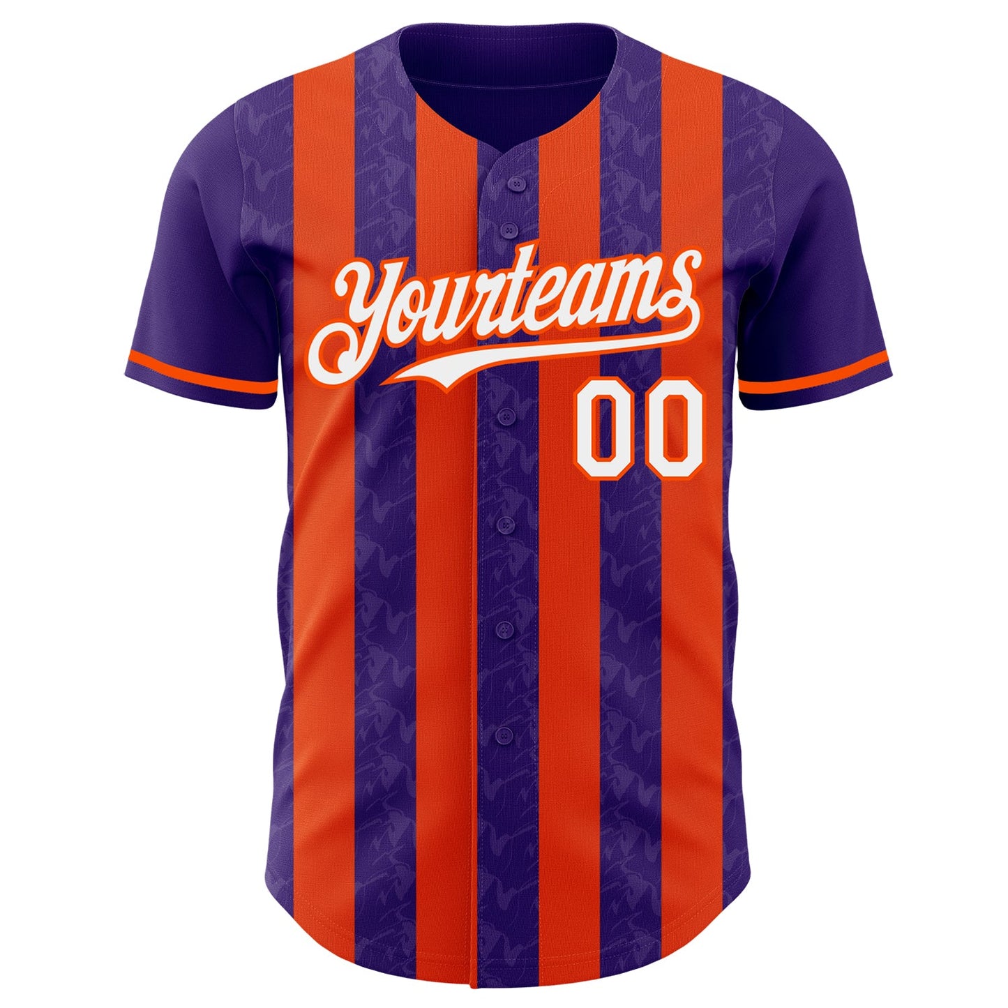 Custom Purple White-Orange Classic Vertical Stripe Fluid Liquid Texture Authentic Baseball Jersey