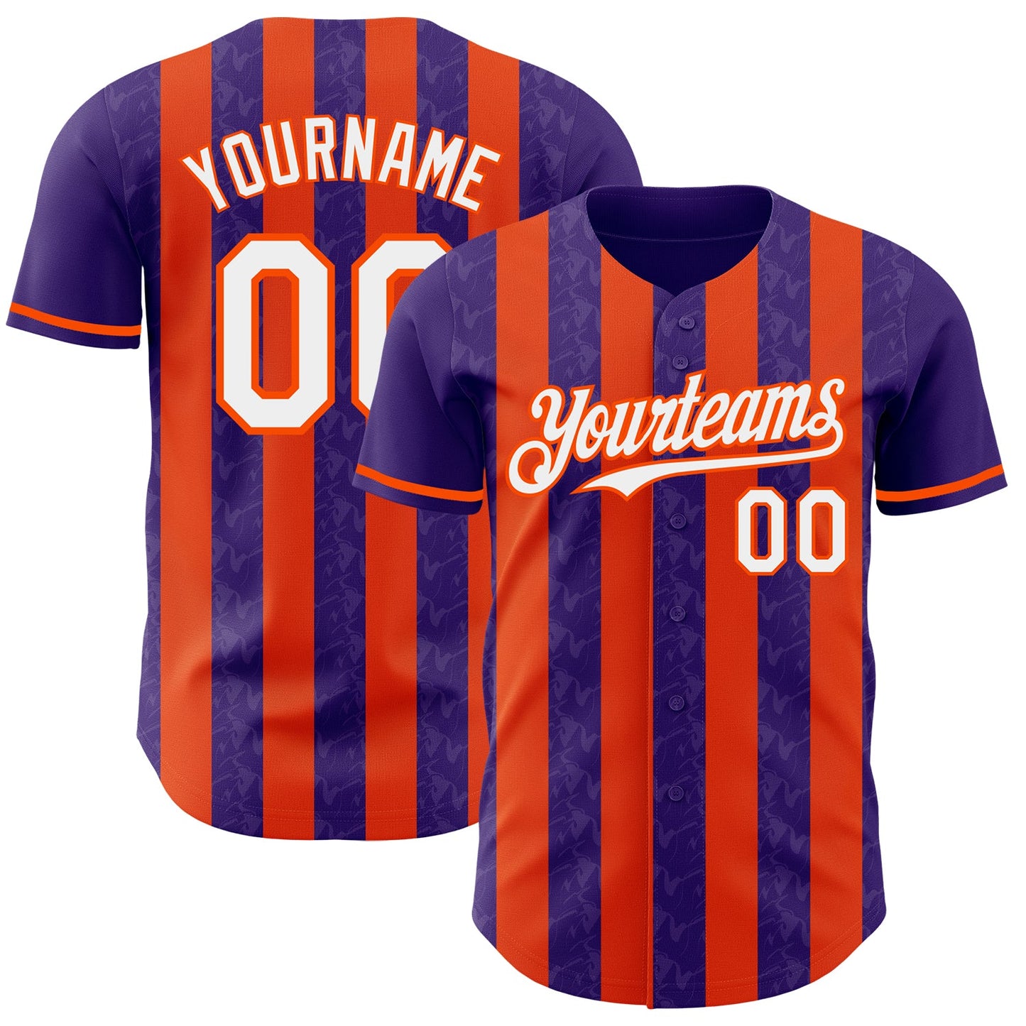 Custom Purple White-Orange Classic Vertical Stripe Fluid Liquid Texture Authentic Baseball Jersey