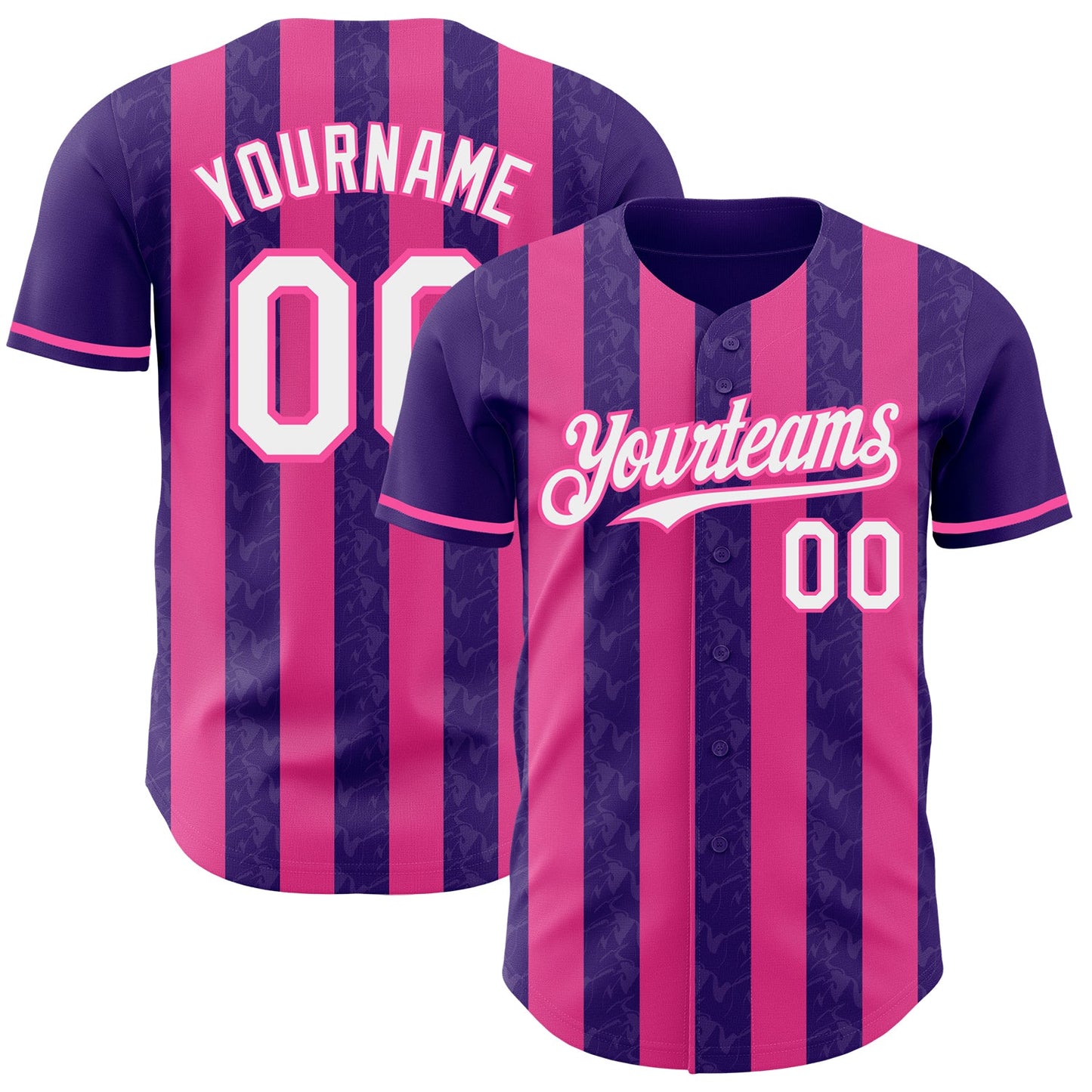 Custom Purple White-Pink Classic Vertical Stripe Fluid Liquid Texture Authentic Baseball Jersey