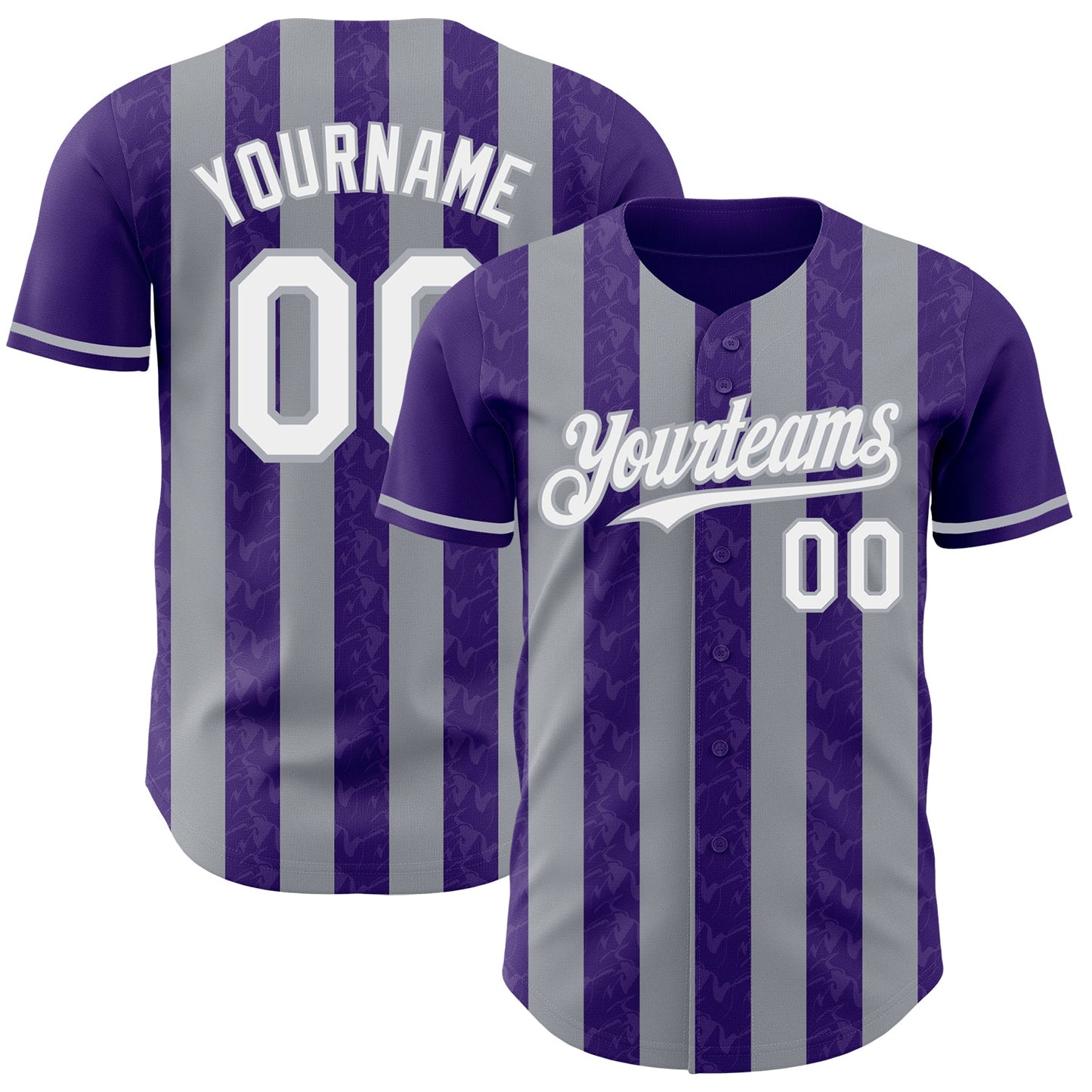 Custom Purple White-Gray Classic Vertical Stripe Fluid Liquid Texture Authentic Baseball Jersey