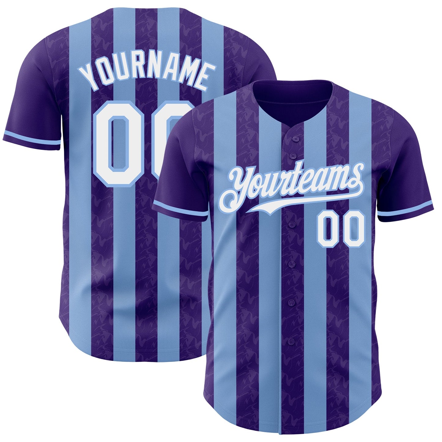 Custom Purple White-Light Blue Classic Vertical Stripe Fluid Liquid Texture Authentic Baseball Jersey