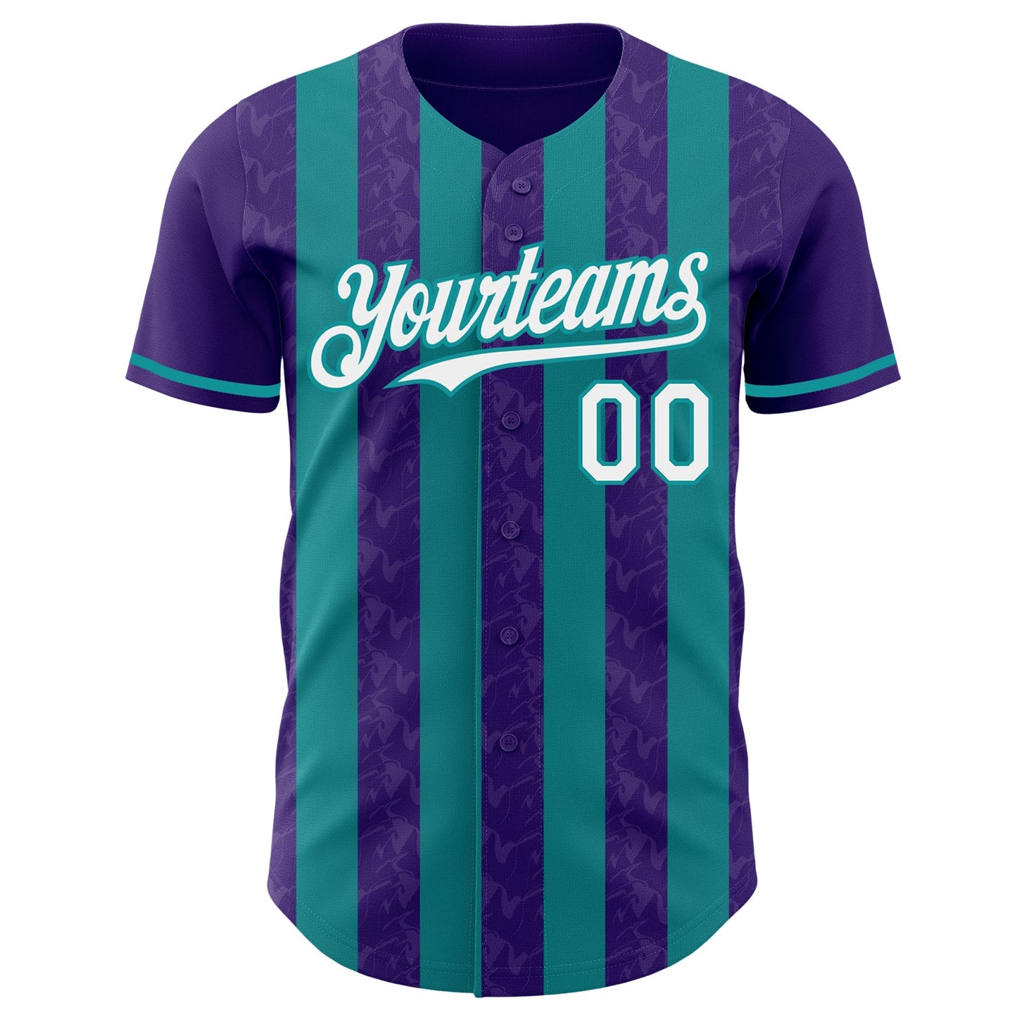 Custom Purple White-Teal Classic Vertical Stripe Fluid Liquid Texture Authentic Baseball Jersey