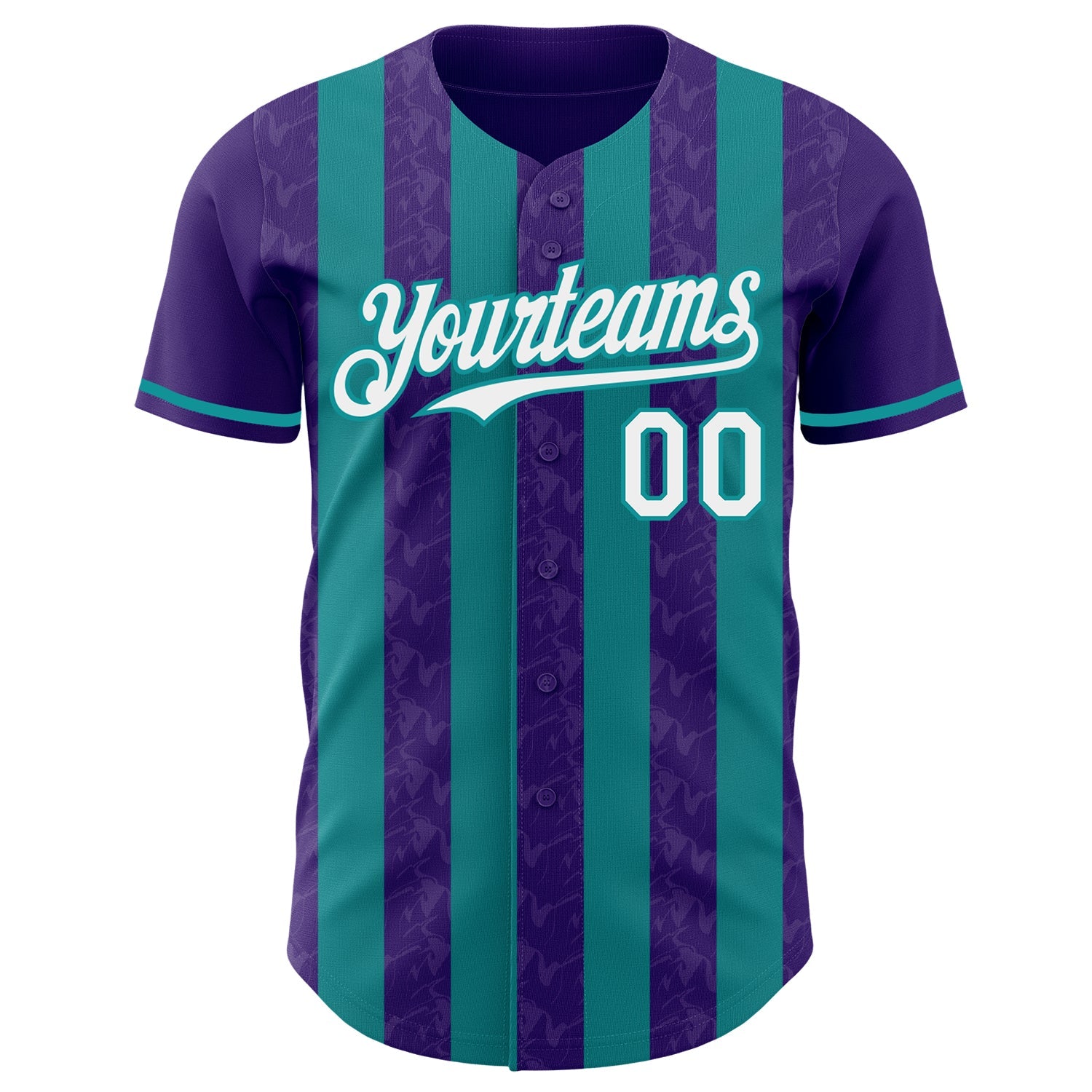 Custom Purple White-Teal Classic Vertical Stripe Fluid Liquid Texture Authentic Baseball Jersey