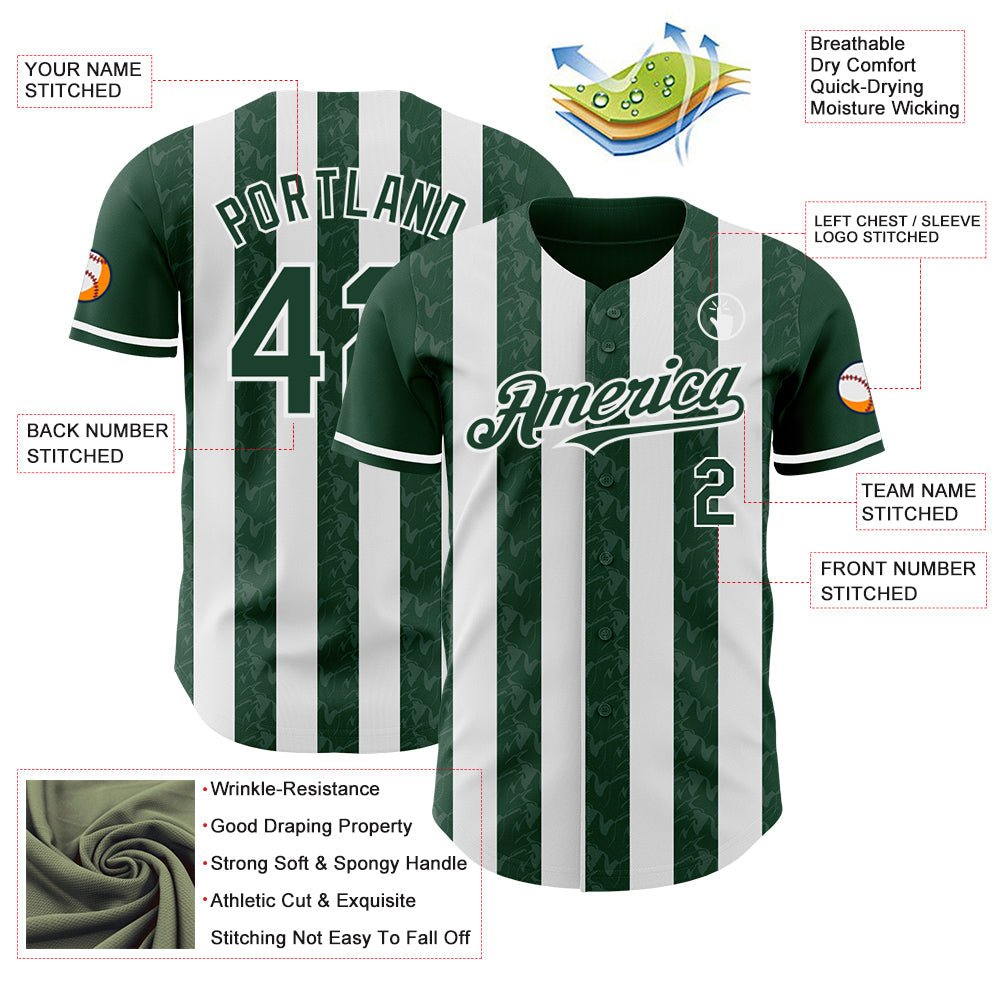 Custom Green-White Classic Vertical Stripe Fluid Liquid Texture Authentic Baseball Jersey