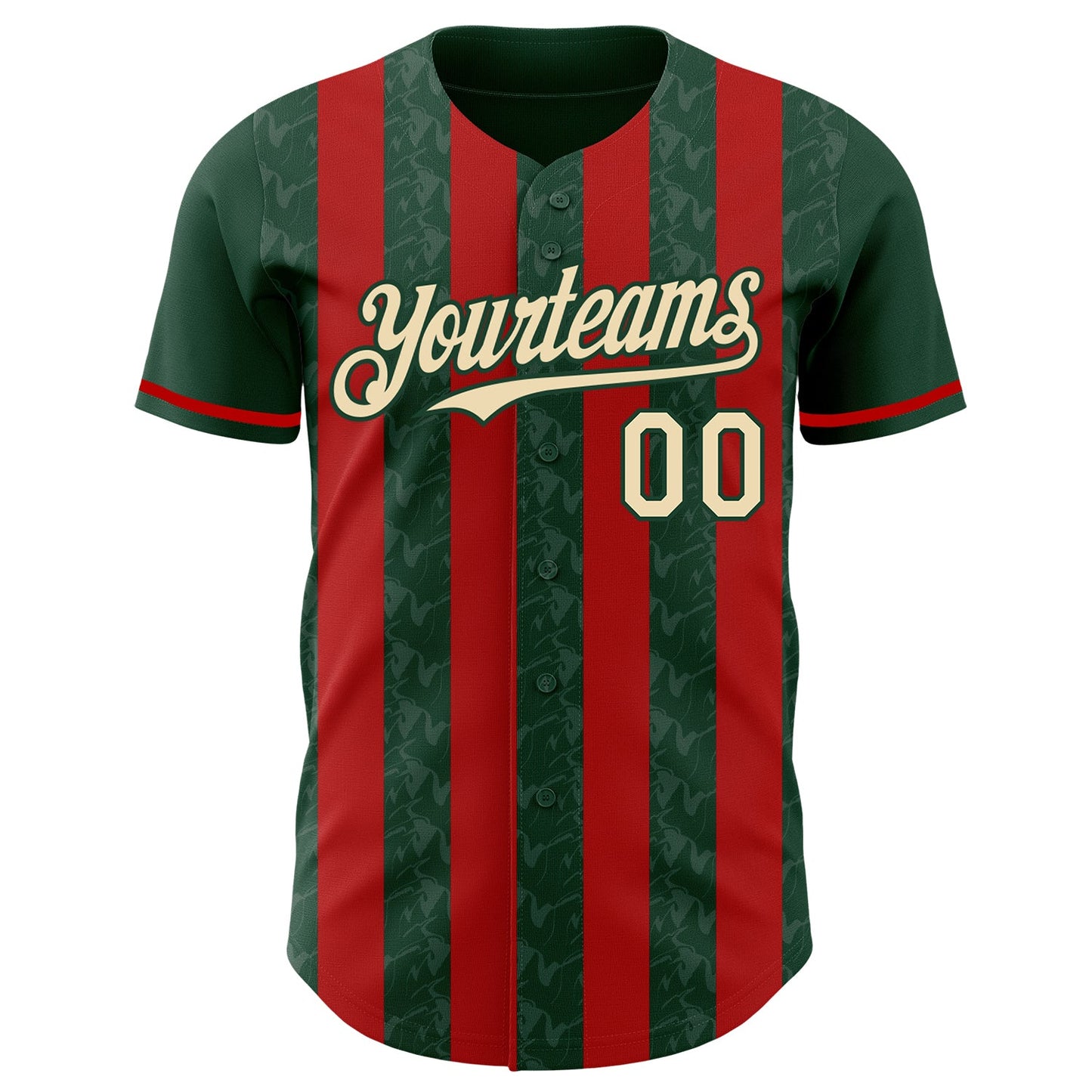 Custom Green Cream-Red Classic Vertical Stripe Fluid Liquid Texture Authentic Baseball Jersey