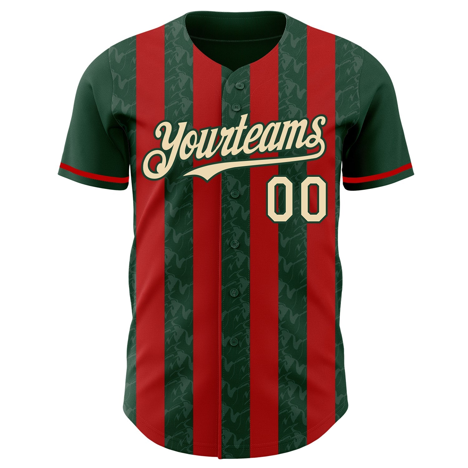 Custom Green Cream-Red Classic Vertical Stripe Fluid Liquid Texture Authentic Baseball Jersey