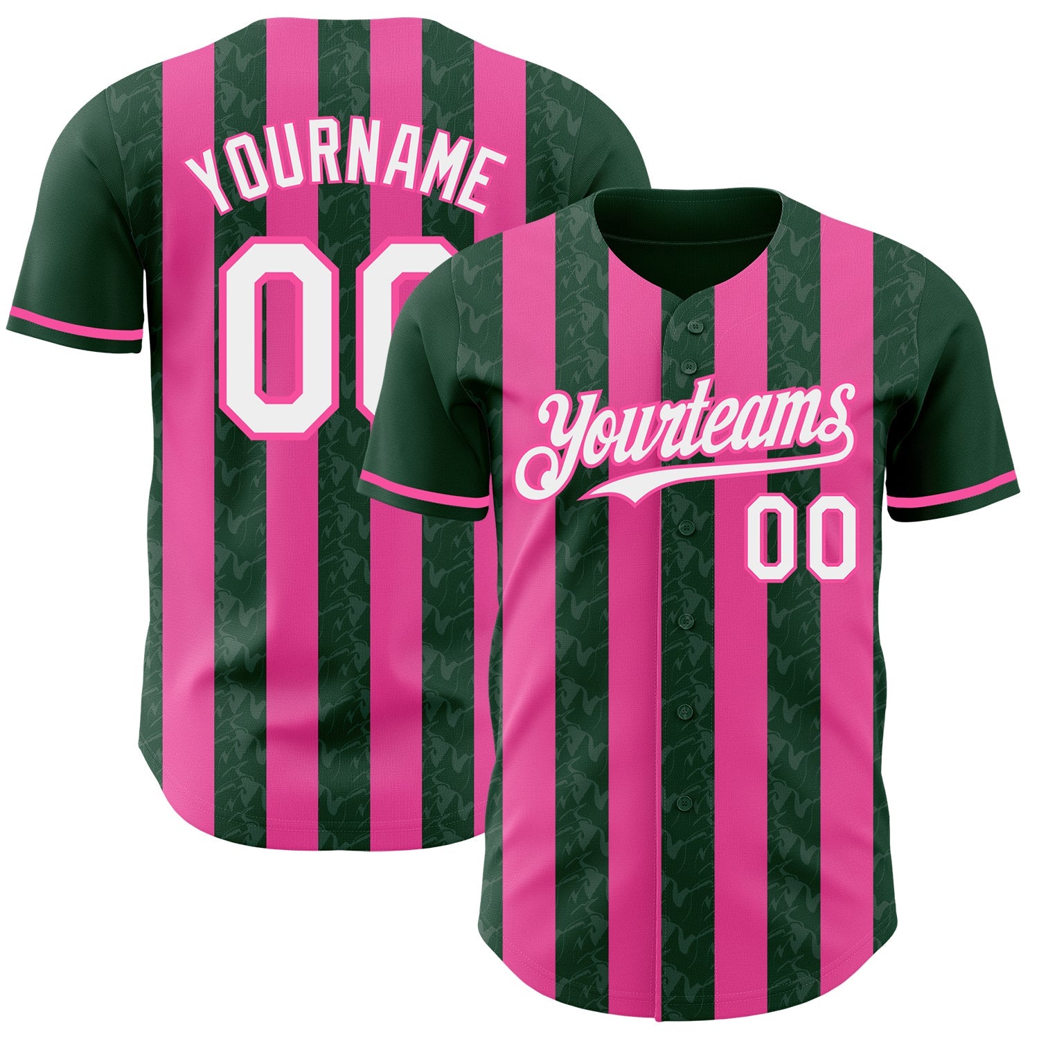 Custom Green White-Pink Classic Vertical Stripe Fluid Liquid Texture Authentic Baseball Jersey