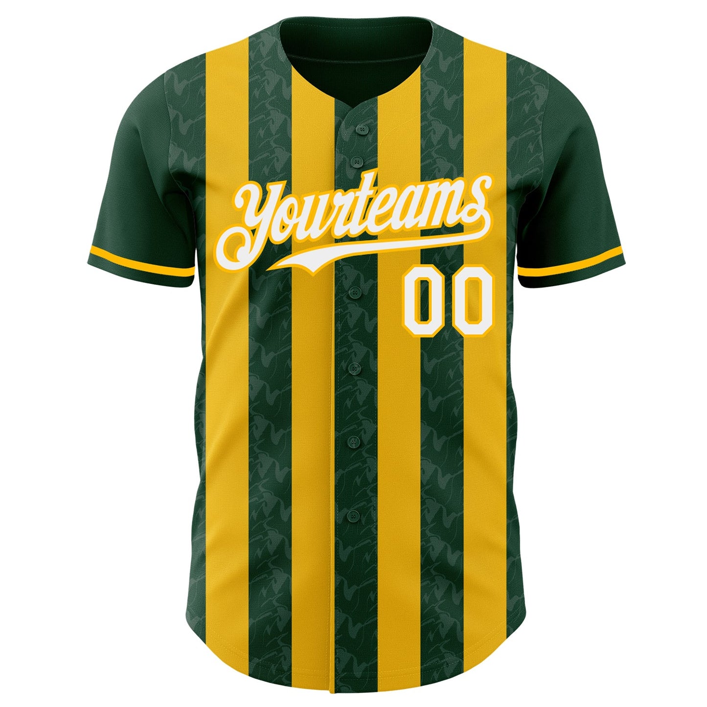 Custom Green White-Gold Classic Vertical Stripe Fluid Liquid Texture Authentic Baseball Jersey