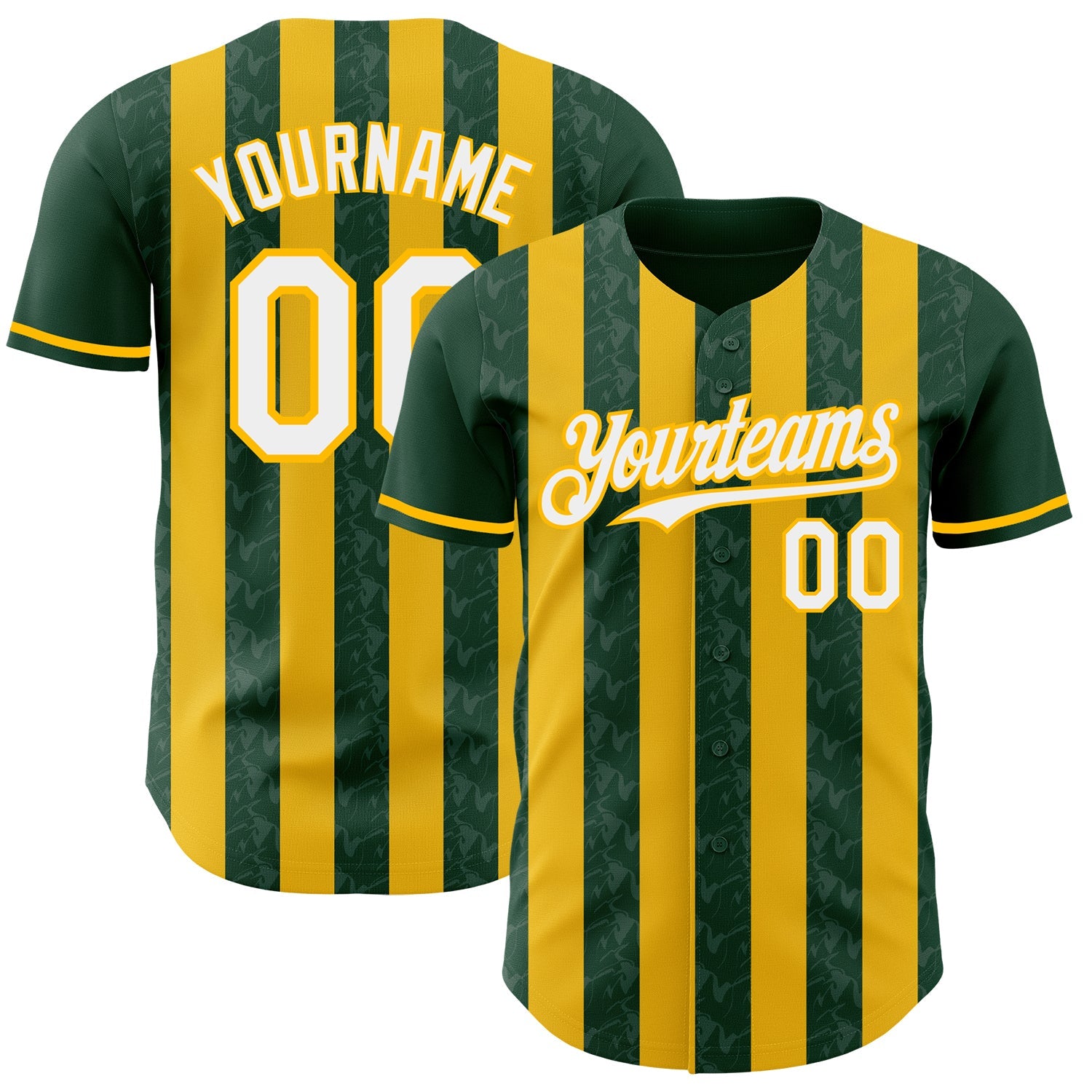 Custom Green White-Gold Classic Vertical Stripe Fluid Liquid Texture Authentic Baseball Jersey