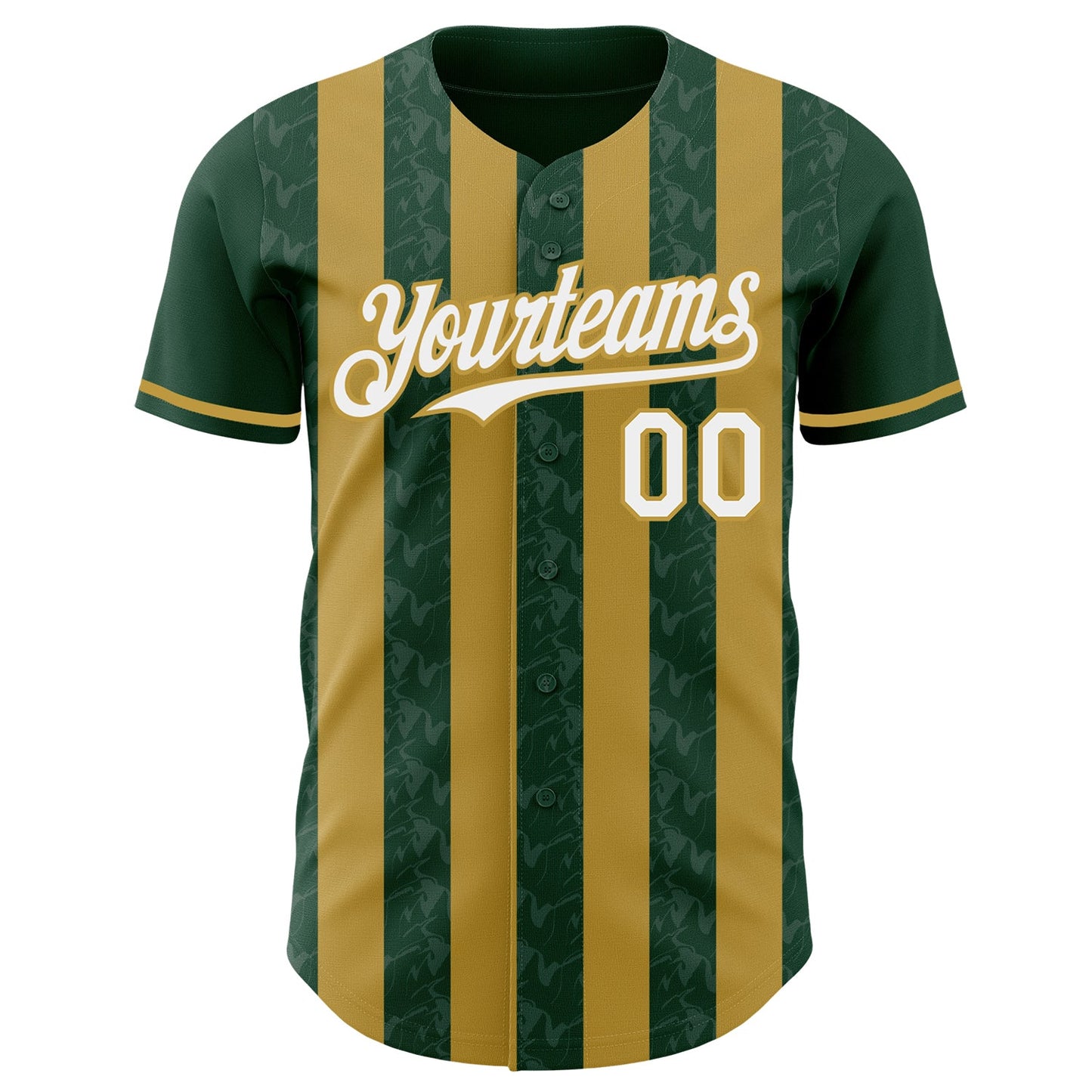 Custom Green White-Old Gold Classic Vertical Stripe Fluid Liquid Texture Authentic Baseball Jersey