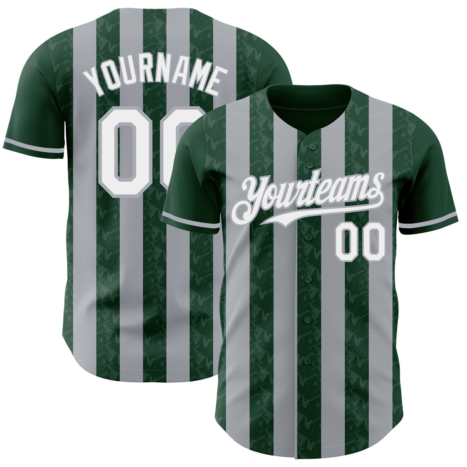 Custom Green White-Gray Classic Vertical Stripe Fluid Liquid Texture Authentic Baseball Jersey