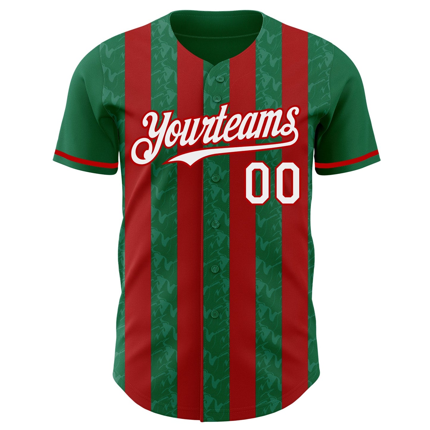 Custom Kelly Green White-Red Classic Vertical Stripe Fluid Liquid Texture Authentic Baseball Jersey