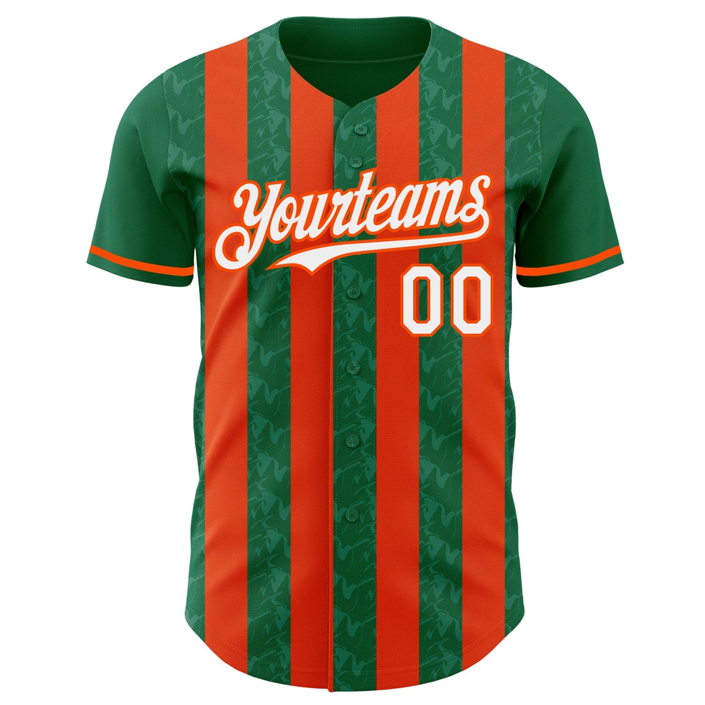 Custom Kelly Green White-Orange Classic Vertical Stripe Fluid Liquid Texture Authentic Baseball Jersey